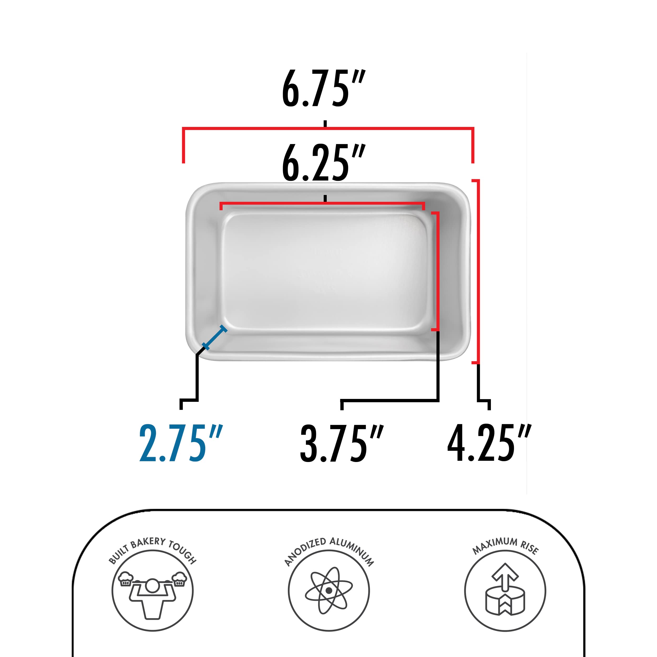 Fat Daddio's BP-5641 Anodized Aluminum Bread Loaf Pan  6.375 x 3.75 x 2.75 Inch