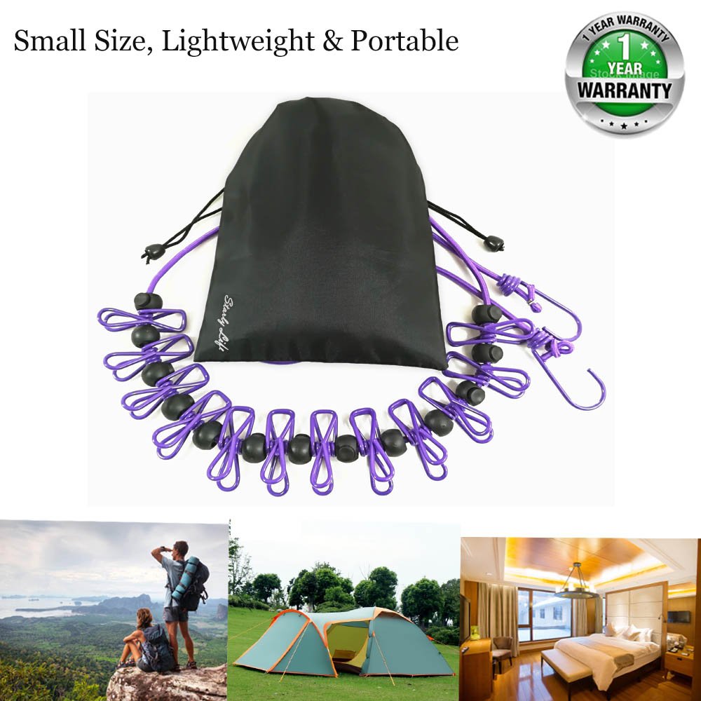 Adjustable Elastic Clothesline With Clips And Positioning Balls Portable Retractable Windproof Laundry Hanging Rope For Travel C