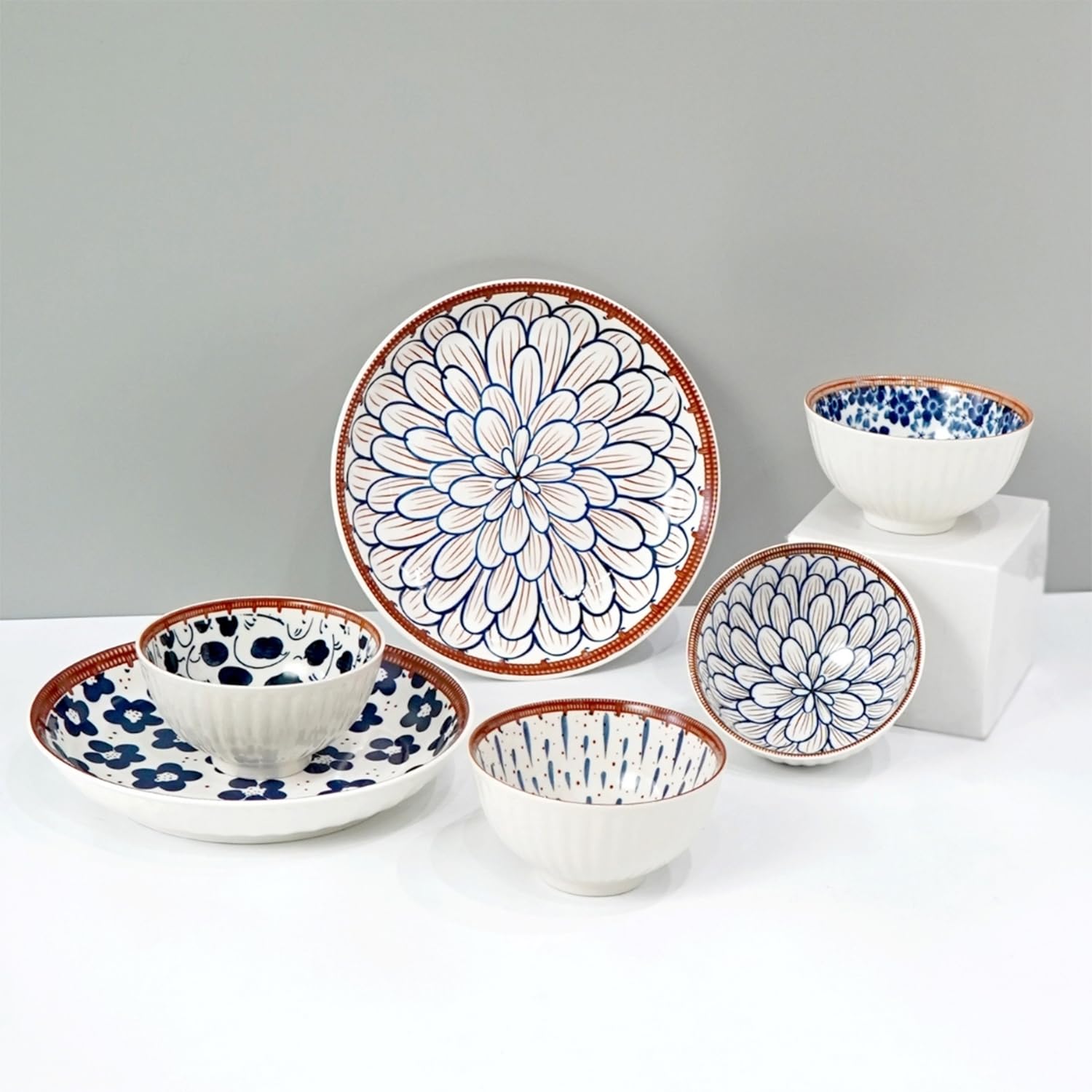 Amazon Brand - Solimo Ceramic Bowl With Plate, Set Of 6 Pcs Set (Bowl H 4B+2P) | Microwave & Dishwasher Safe| Bowls For Snacks, 
