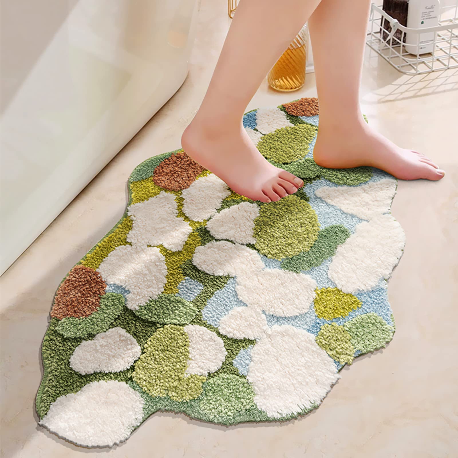 Ukeler Moss Rug For Bathroom 3D Shag Rug For Kids Bedroom Non Slip Bath Mat Washable Absorbent Shower Bathtub Mat 35.4''X23.6''