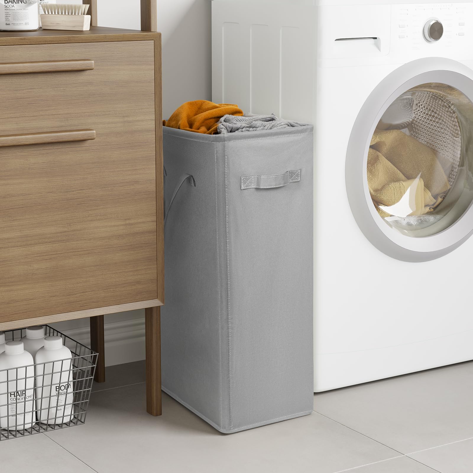 Chrislley 25-Inches Slim Laundry Hamper 60L Narrow Laundry Basket With Handle Foldable Dirty Clothes Portable Skinny Hamper Orga