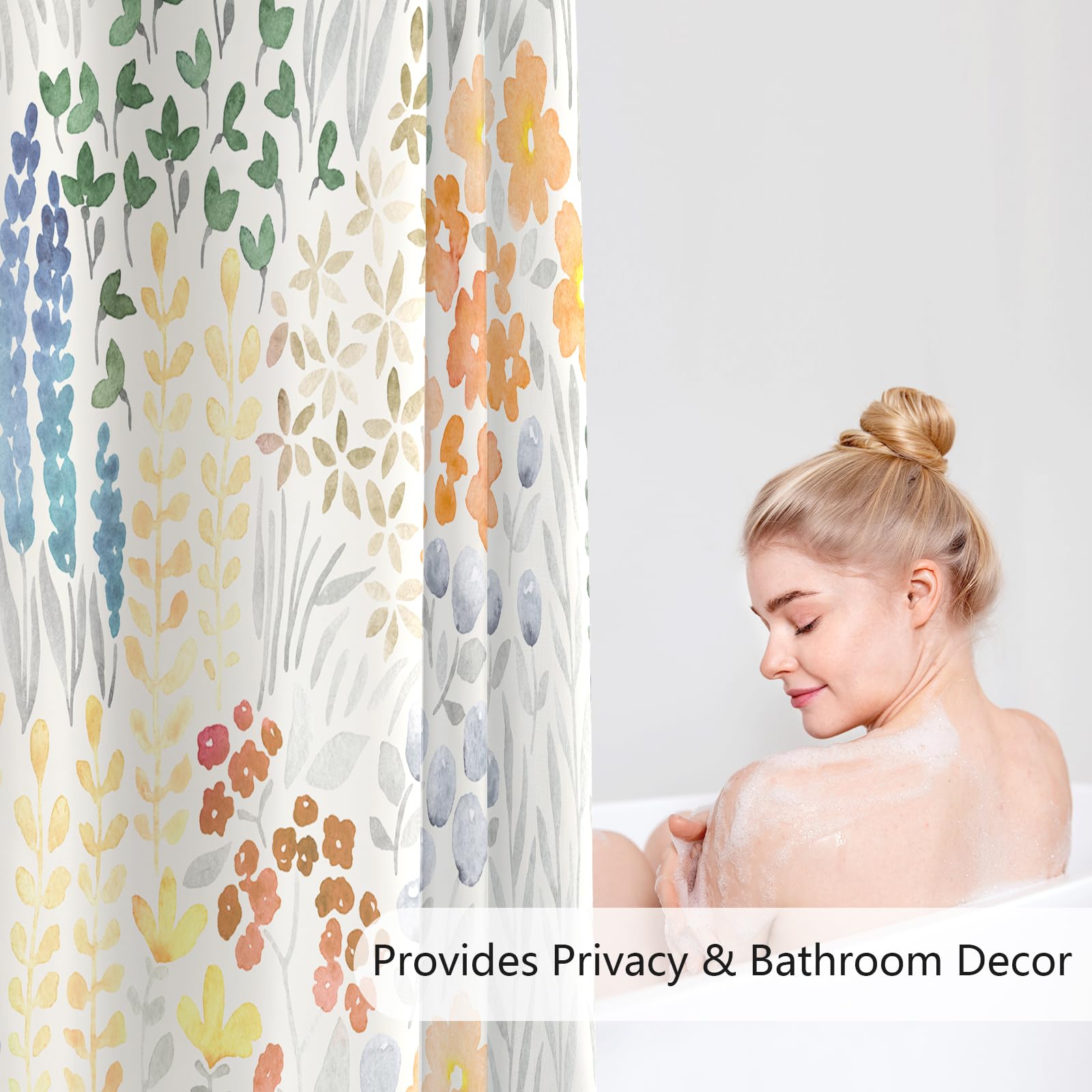 Mayzus Colorful Floral Shower Curtain 60X72, Orange Boho Flower Fabric Shower Curtain, Cute Funky Watercolor Wildflower Shower C