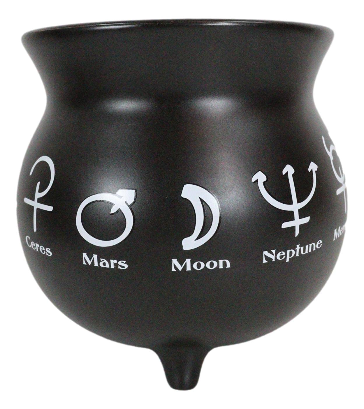 Ebros Wicca Astrological Solar System Alchemy Symbols Reduction Fired Porcelain Cauldron Shaped Bowl Or Large Mug 32Oz With Hand