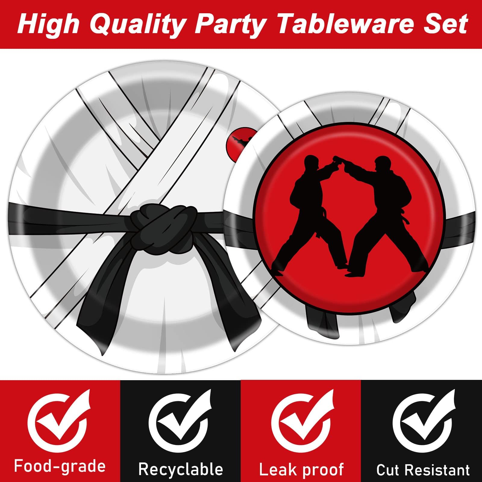 96 Pcs Karate Party Supplies Paper Plates Napkins Karate Themed Party Birthday Decorations Favors For Boys & Girls Birthday Serv
