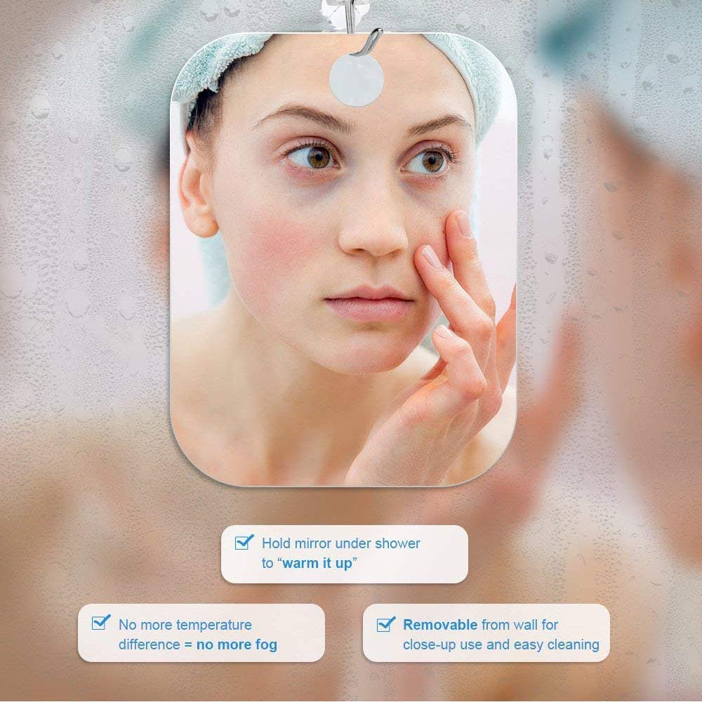 DFLLLO Large Fogless Shower Mirror  Anti-Fog Shower Mirror (12X7.48 )  Fog-Free Travel Shave Mirror  Shatterproof Shaving Mirror  Wall Hanging Mirror  Portable Makeup Mirror