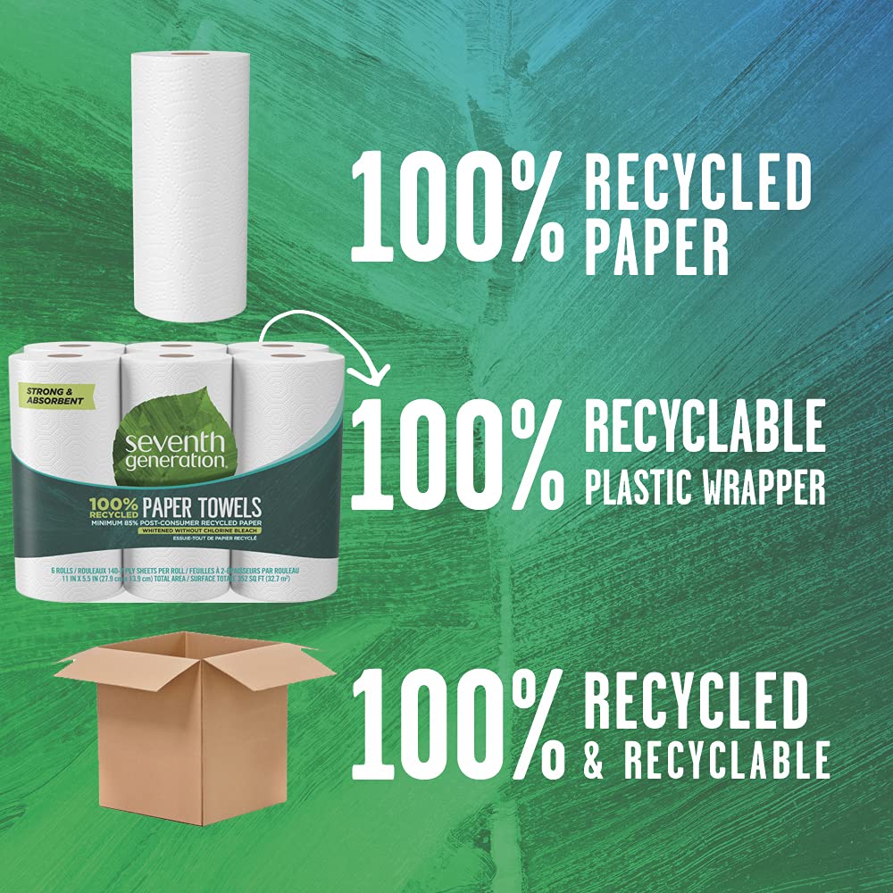 Seventh Generation Paper Towels 2-Ply 4 Pack 100% Recycled Paper 6 Rolls