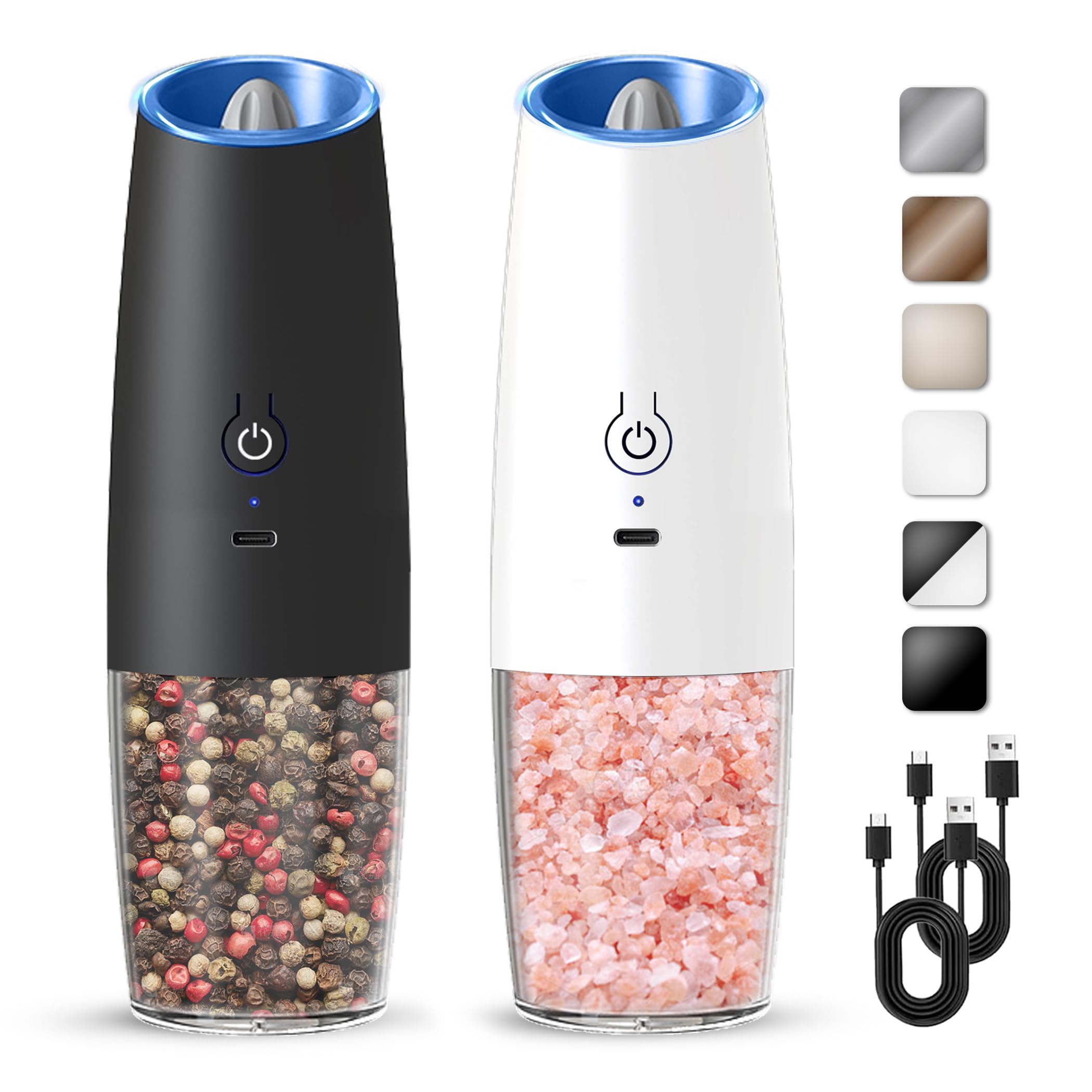 KIARYUOLL Rechargeable Electric Salt And Pepper Grinder Set, Automatic Gravity Electric Salt And Pepper Grinder Set, Adjustable 