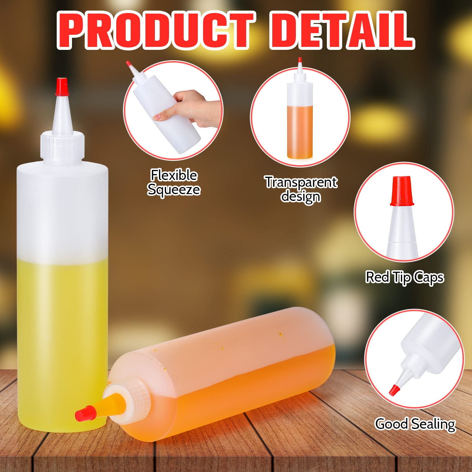 Irenare 40 Pcs 12 Oz Plastic Squeeze Bottles Condiment Bottles With Red Tip Caps, Empty Squirt Bottle Dispenser Leakproof Refill