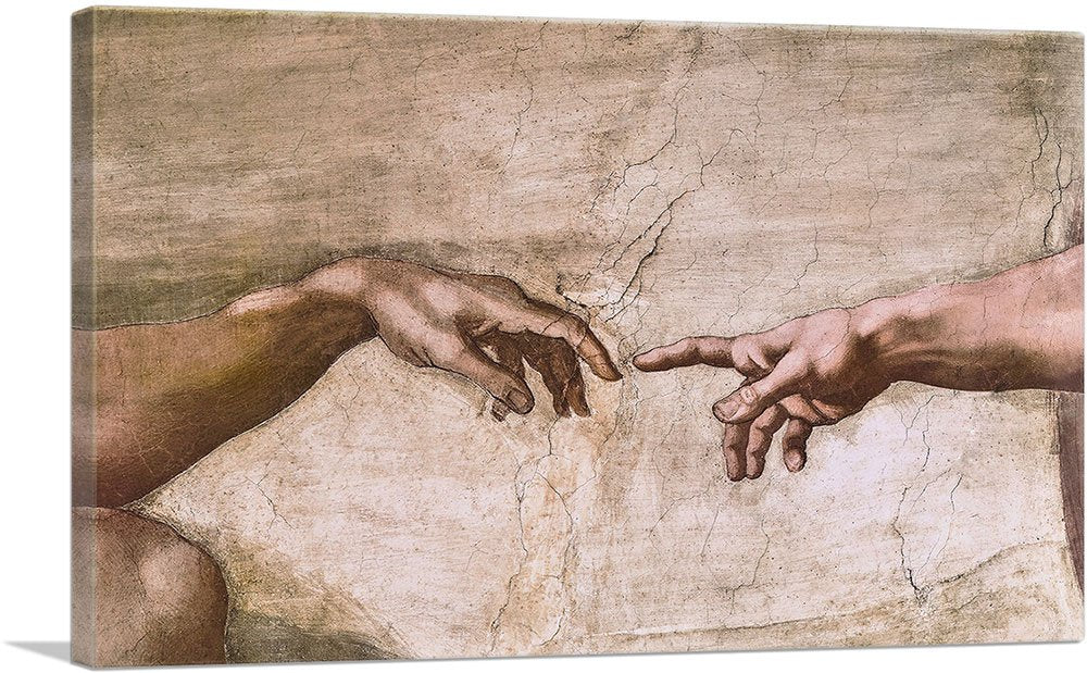 Artcanvas Sistine Chapel Ceiling - God And Adam Hands Detail Canvas Art Print Stretched Framed Painting Picture Poster Giclee Wa
