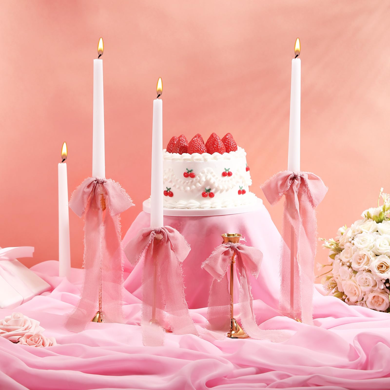 Luinabio 24 Pcs Christmas Tree Bows Candlestick Decoration Large Tie Bows Ribbon Gift Wrapping Coquette Decorations for Christma