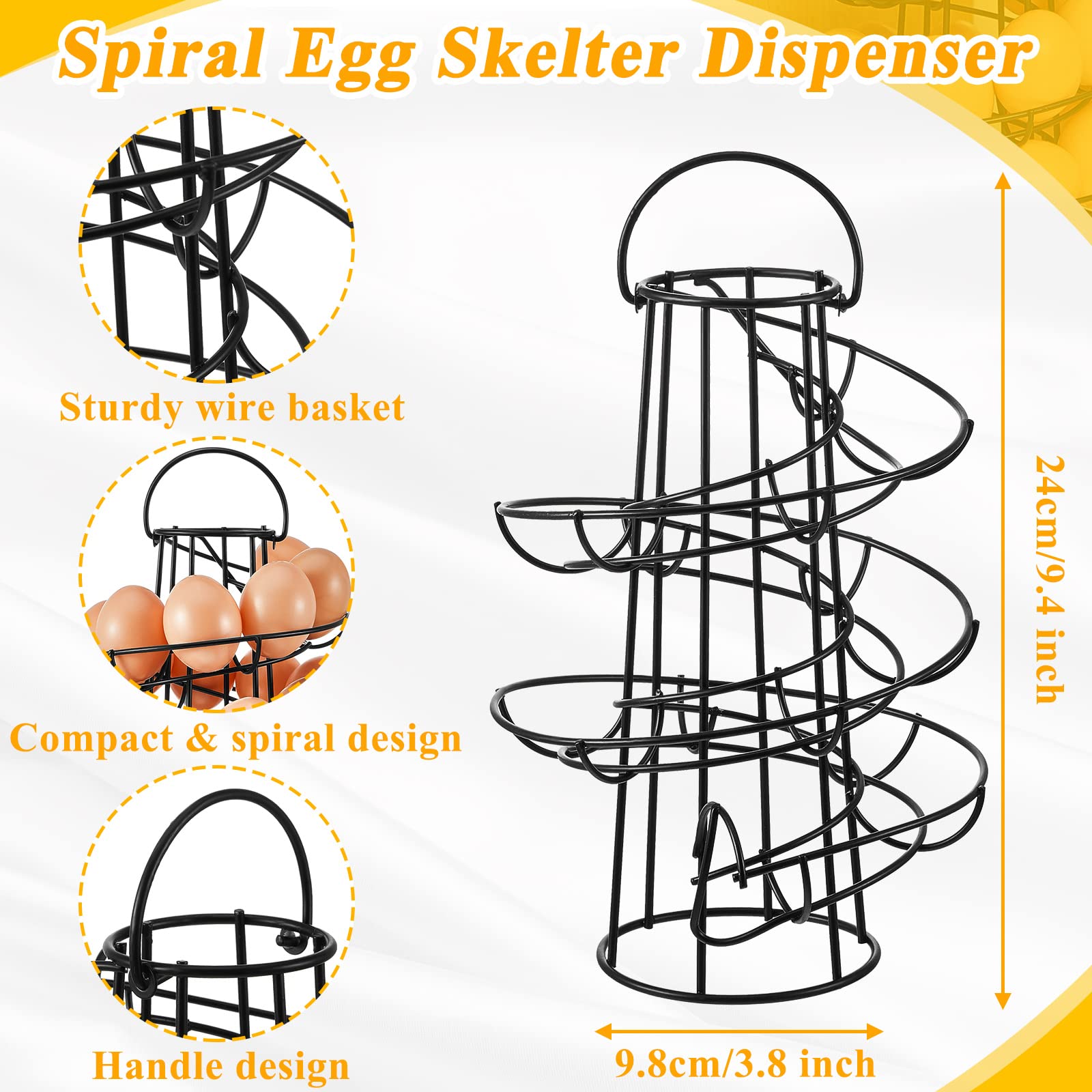 Zubebe 2 Pcs Egg Basket For Collecting Eggs With Handle, 9.4'' Tall Spiral Egg Holder Countertop And 8.3'' Width Egg Storage Rac