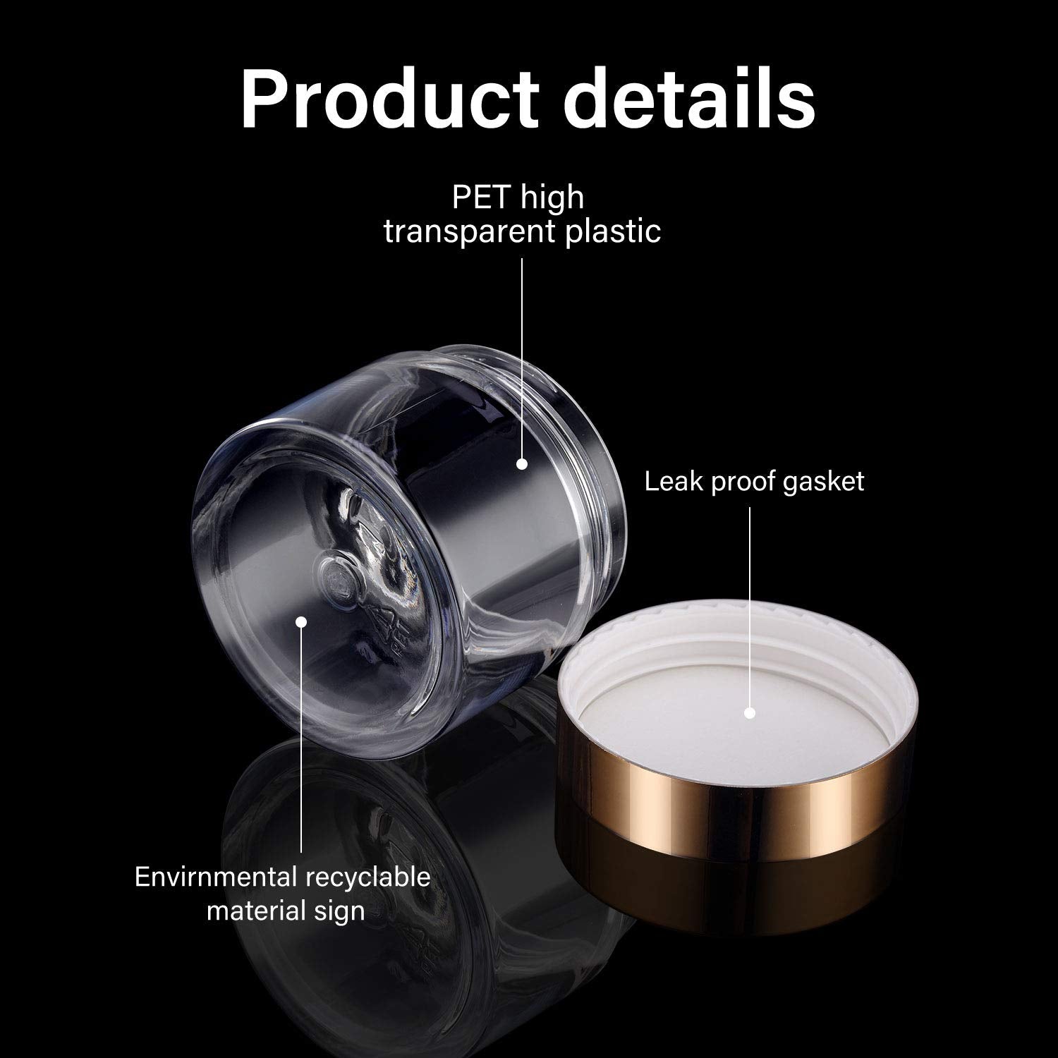 16 Pieces 2 Oz Plastic Jars With Lids Gold Plastic Containers Round Clear Leak Proof Cosmetic Container Jars For Lotions Ointmen