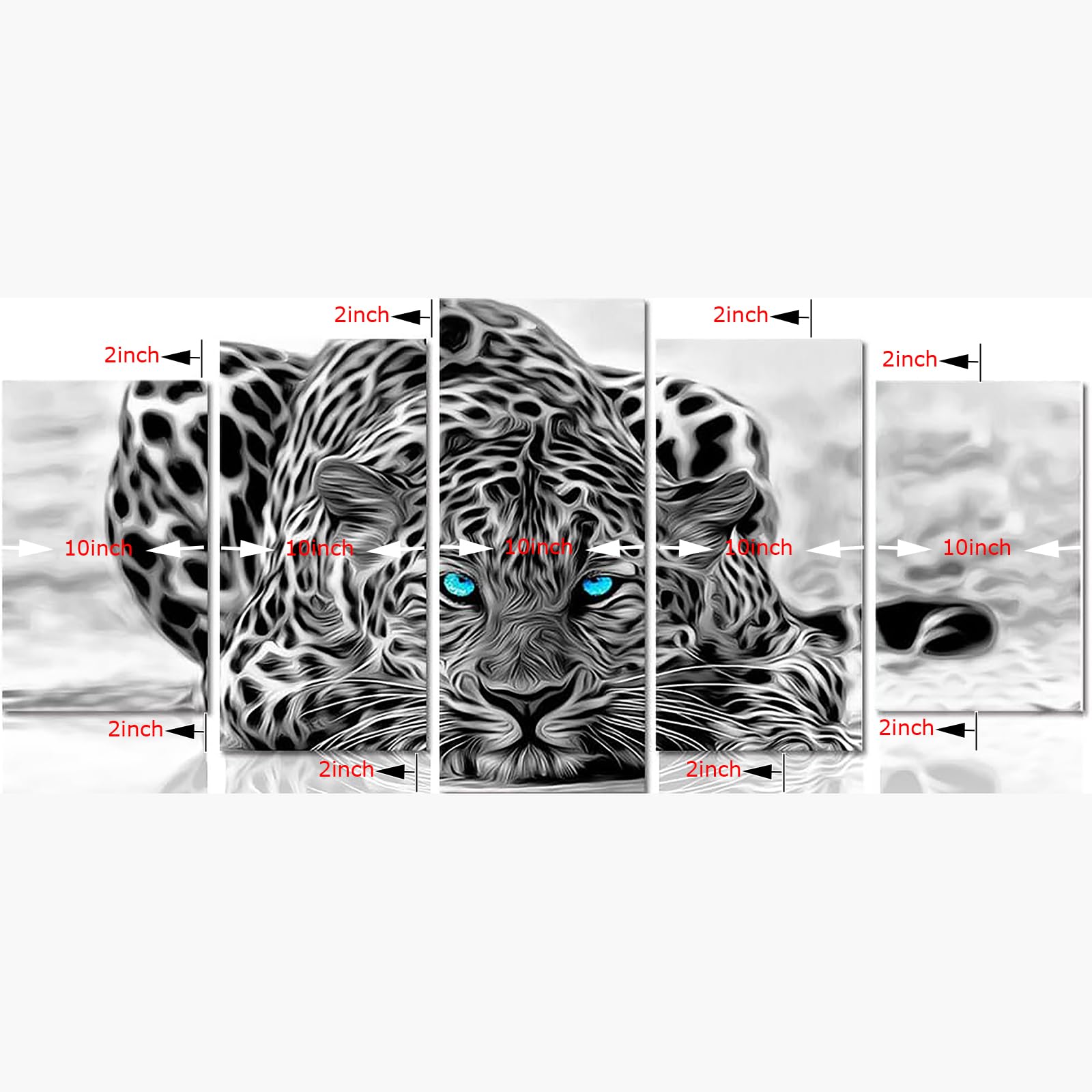 Black and White Animal Canvas Wall Art Abstract Leopard Canvas Prints with Frame Attractive Leopard Picture Decorative Easy Hanging On More Size Optional (16 (10''x16''x2+10''x20''x2+10''x24''x1)
