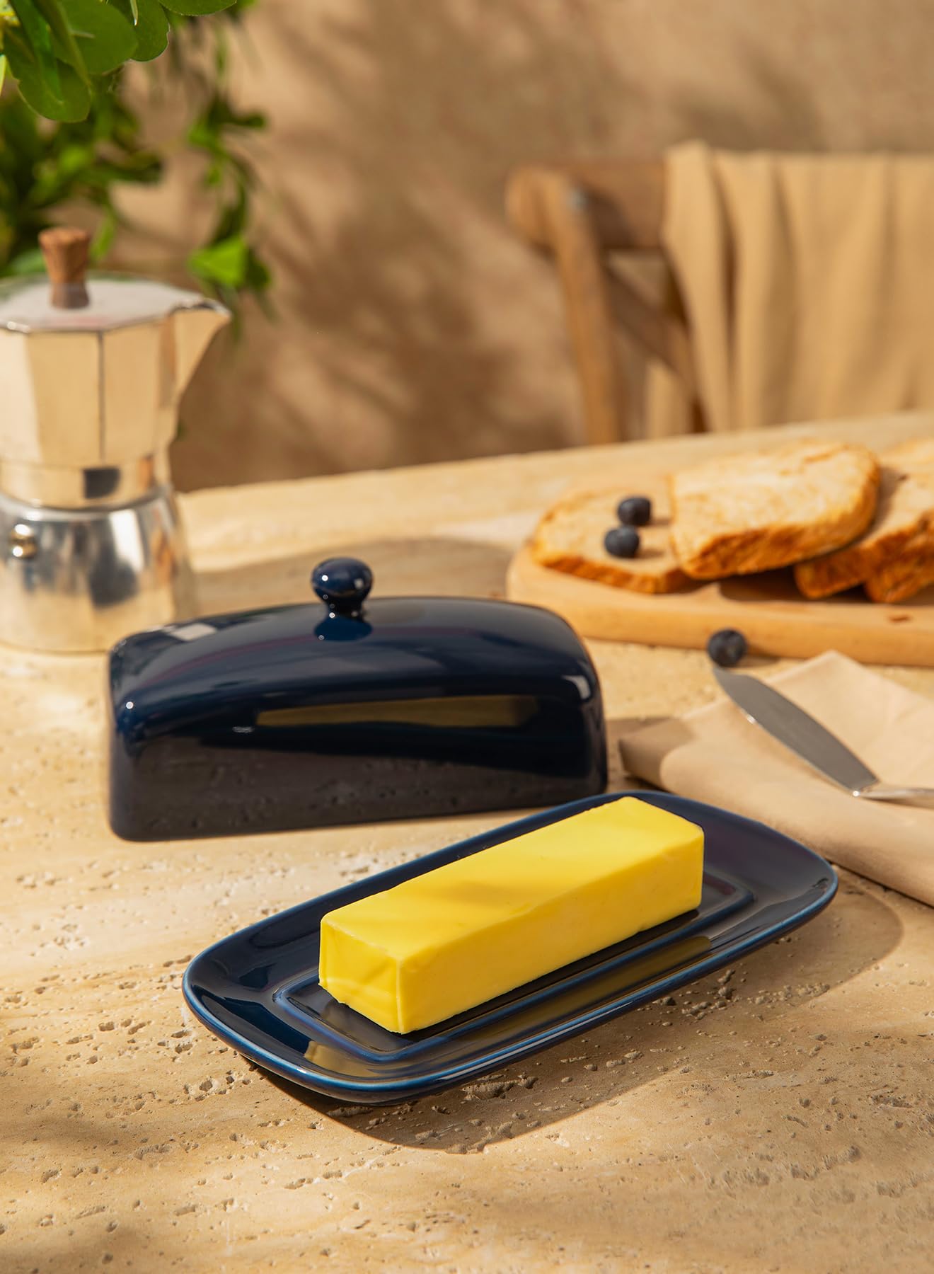 Sweese Butter Dish With Lid, Porcelain Butter Keeper, 7.8 Inch Butter Holder With Handle Cover, Butter Container Perfect For Eas