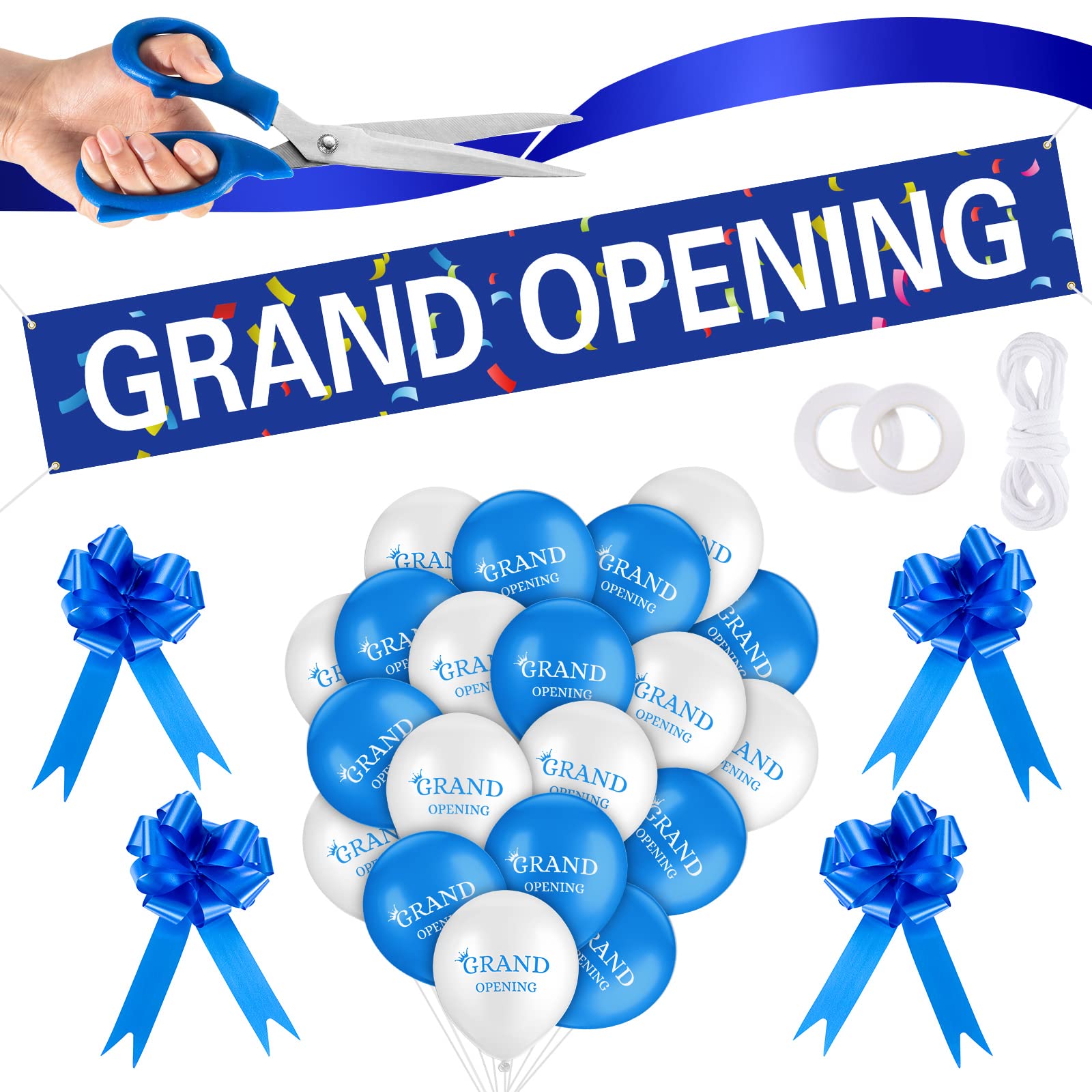 Grand Opening Ribbon Cutting Ceremony Kit Grand Opening Banner Grand Opening Decorations With 10'' Scissors 40 Pcs Balloons Sati