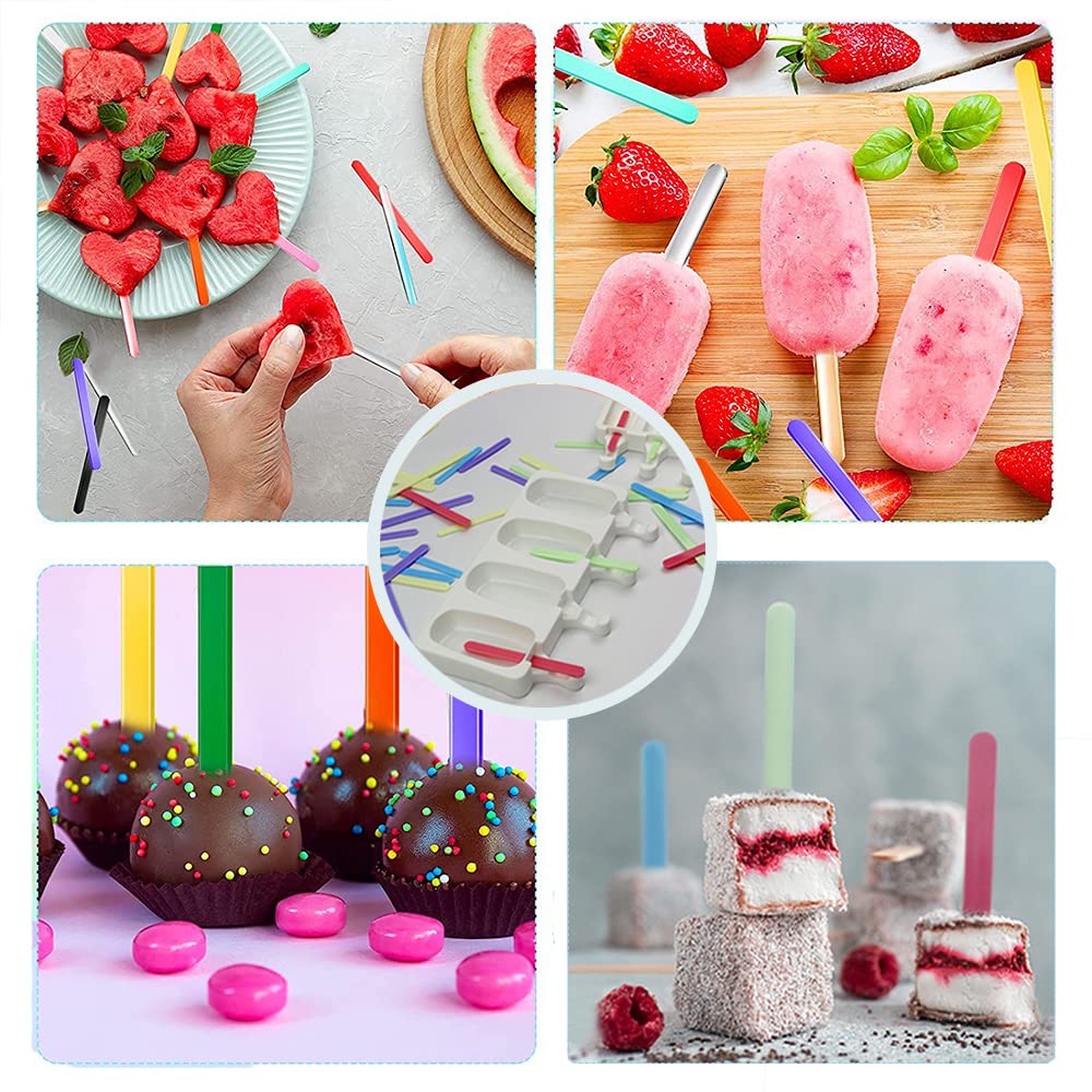 Elane 4 Pcs Ice Popsicle Molds,Silicone Ice Pop Molds,Silicone Popsicle Molds With Sticks (25 Pcs Colored Popsicle Sticks)