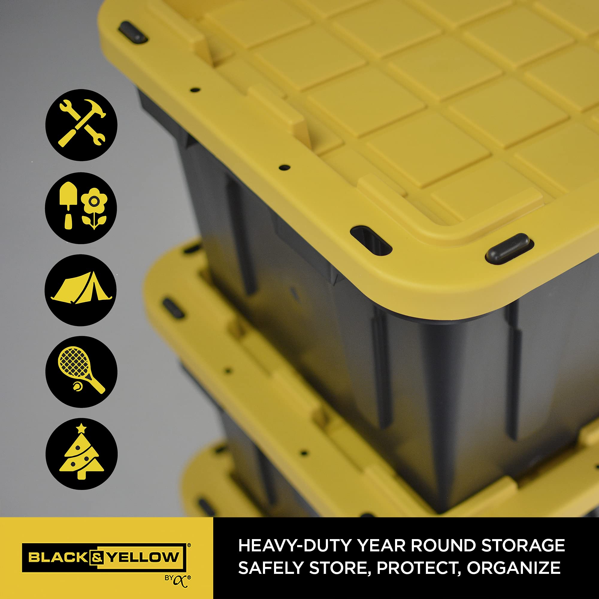 Cx Black & Yellow 17-Gallon Tough Storage Containers, Extremely Durable, 4-Pack (4)