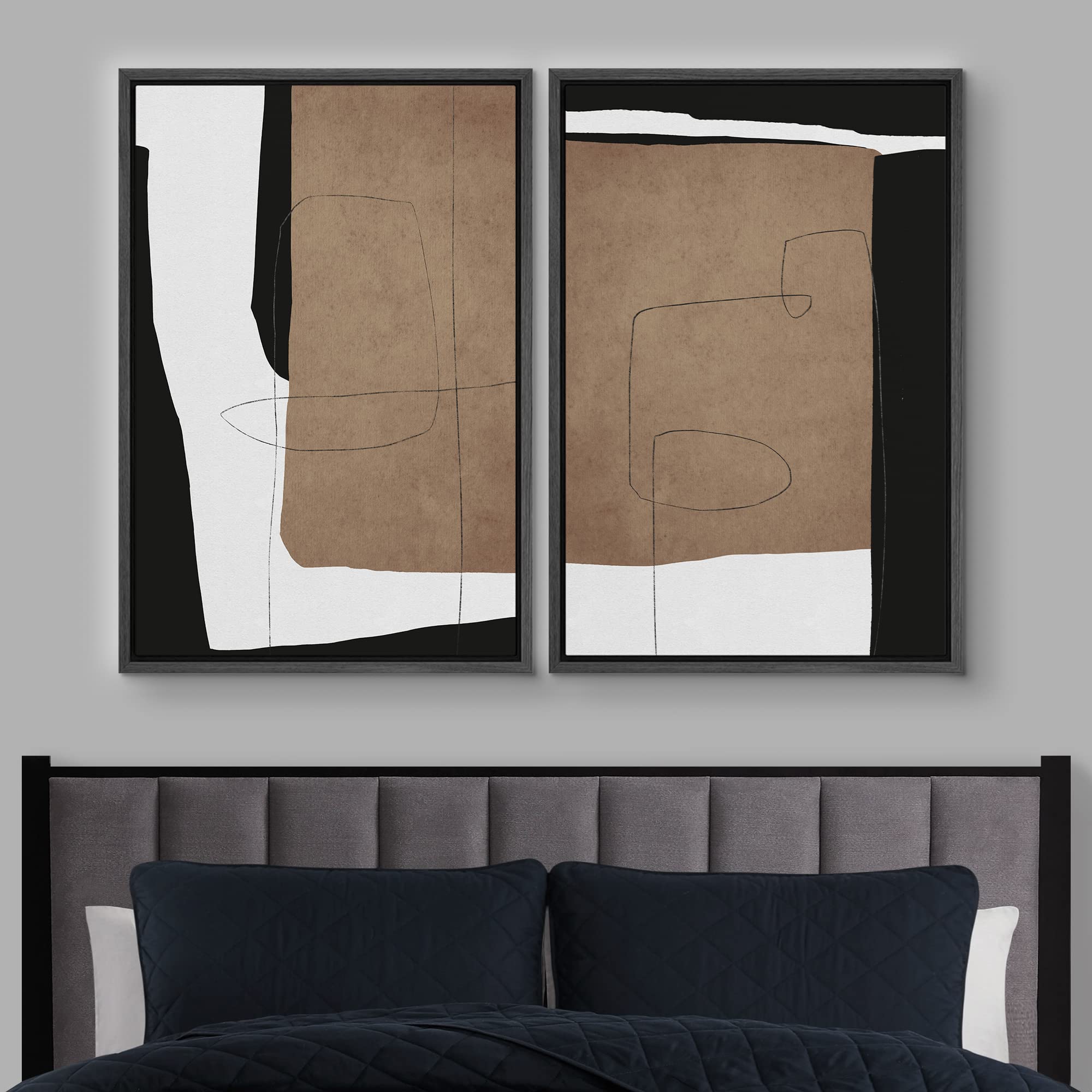 Idea4Wall Framed Canvas Print Wall Art Set Mid-Century Color Block Landscape Abstract Shapes Illustrations Minimalism Decorative