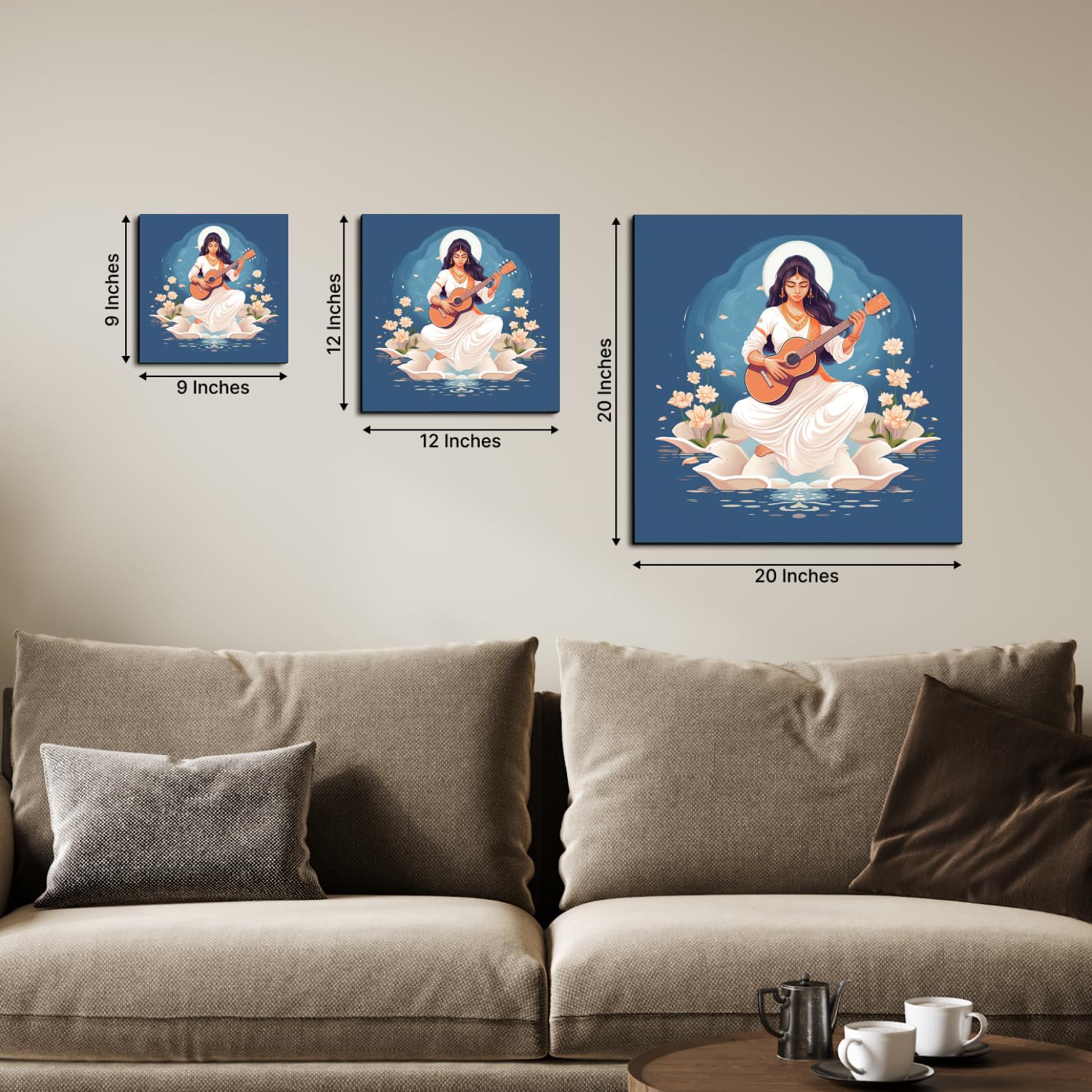 Chalk My Theme Goddess Saraswati Blue Wood Print Wall Art Home Decor, Living Room, Bedroom, Cafe, Room Painting For Wall Decorat