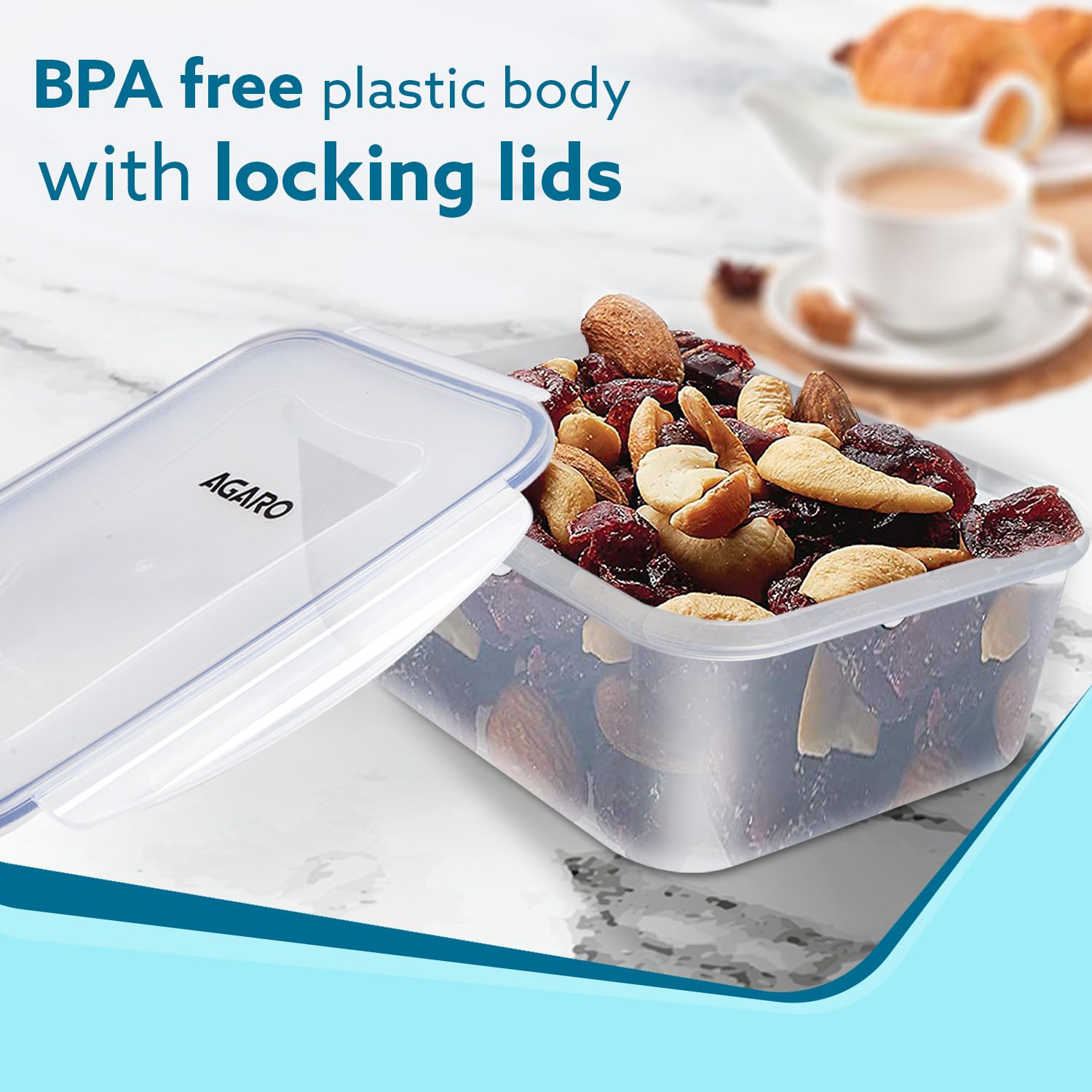 AGARO Airtight Container, Food Storage Container With Lid, Multipurpose Kitchen Container, Rectangular Plastic Body, BPA Free, L