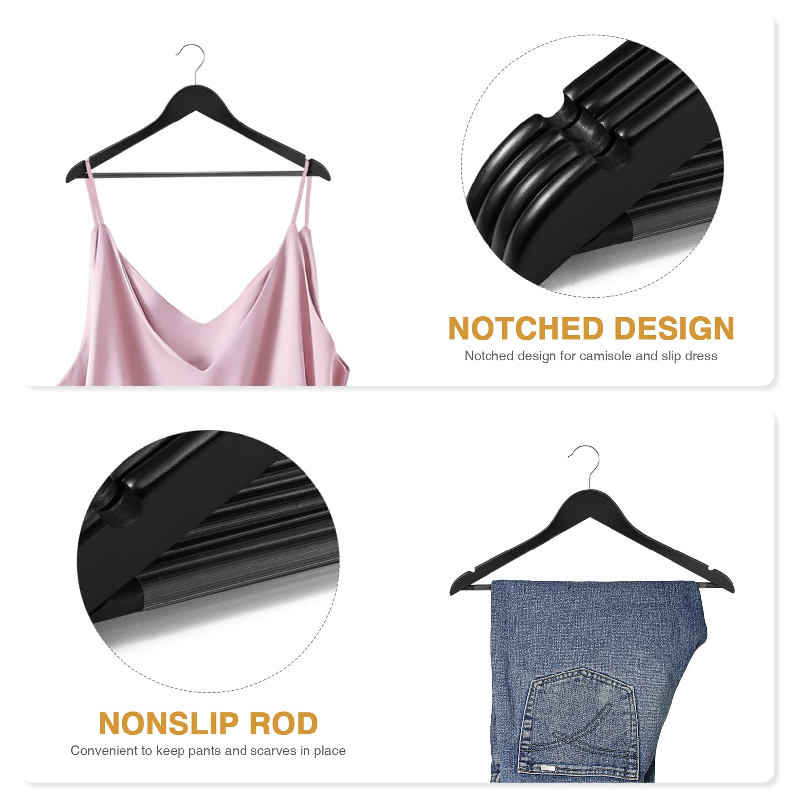 House Day Black Wooden Hangers 30 Pack Wood Clothes Hangers Smooth Finish Wooden Coat Hangers For Closet Heavy Duty Hangers Soli