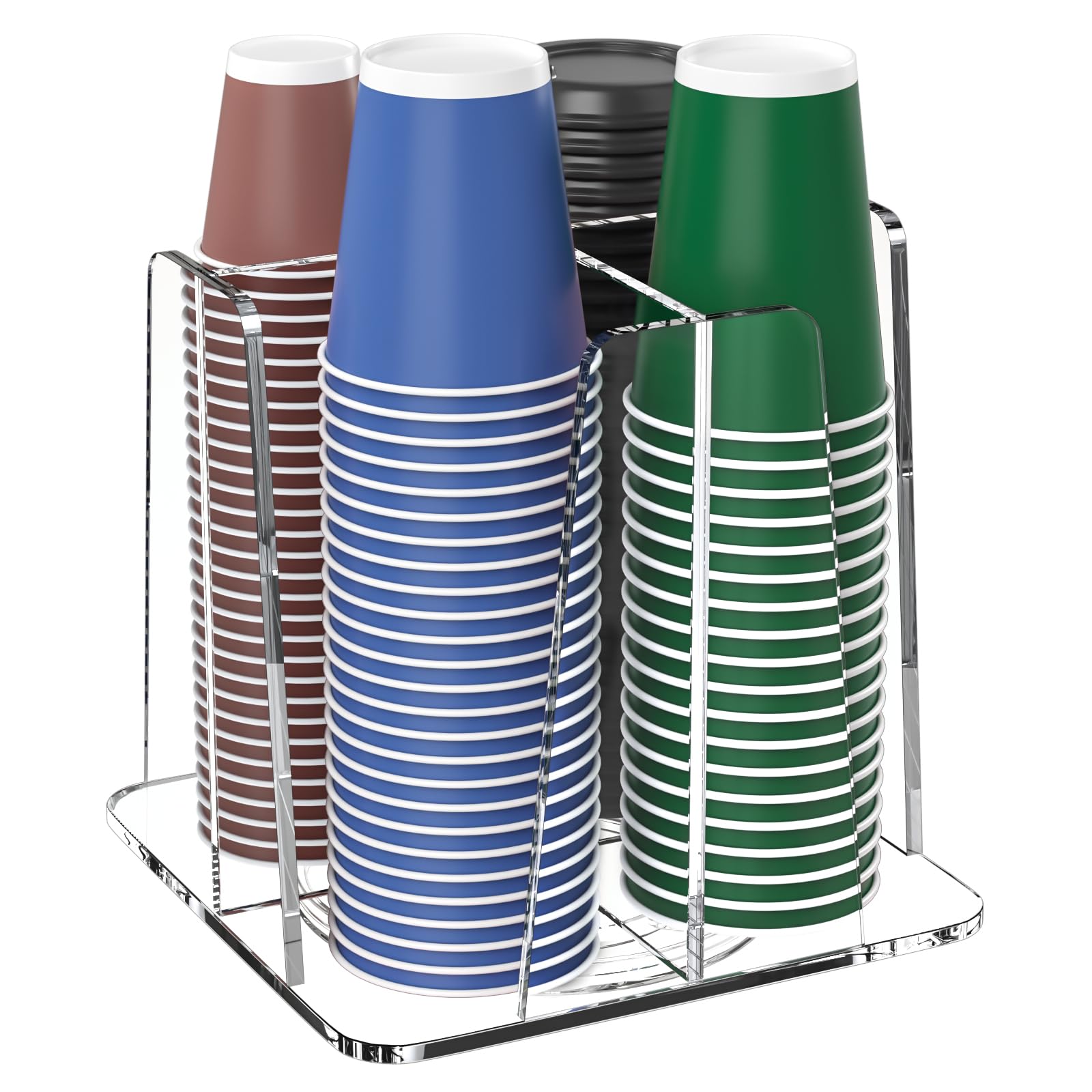 HOUSEDOMO Coffee Cup Organizer for Countertop  Rotating Plastic Cup Holder 4 Compartments Clear Acrylic Cup and Lid Holder for 
