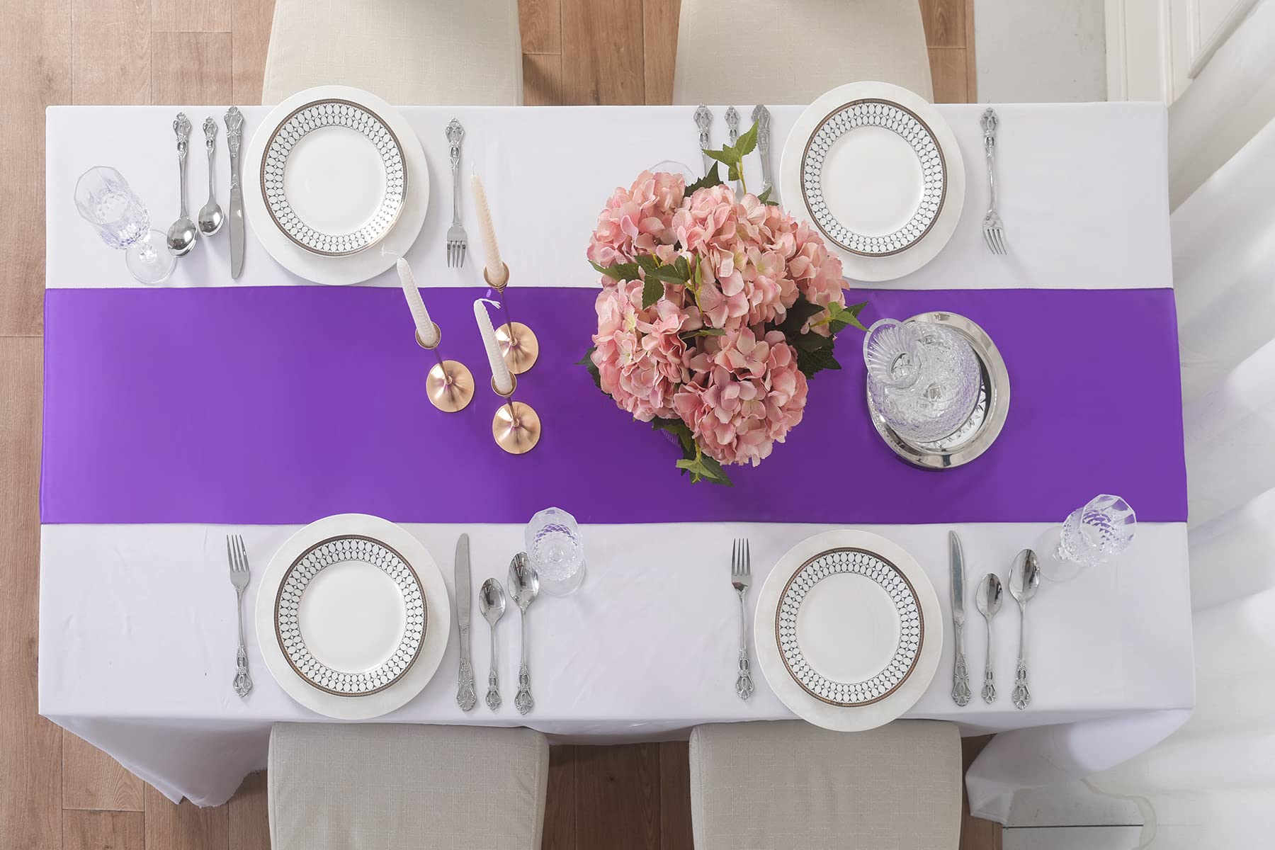 12 Pack Satin Table Runner, 12  108 Inch For Party Wedding, Birthday, Banquets,Graduation Engagements, Christmas, Decoration(Pur