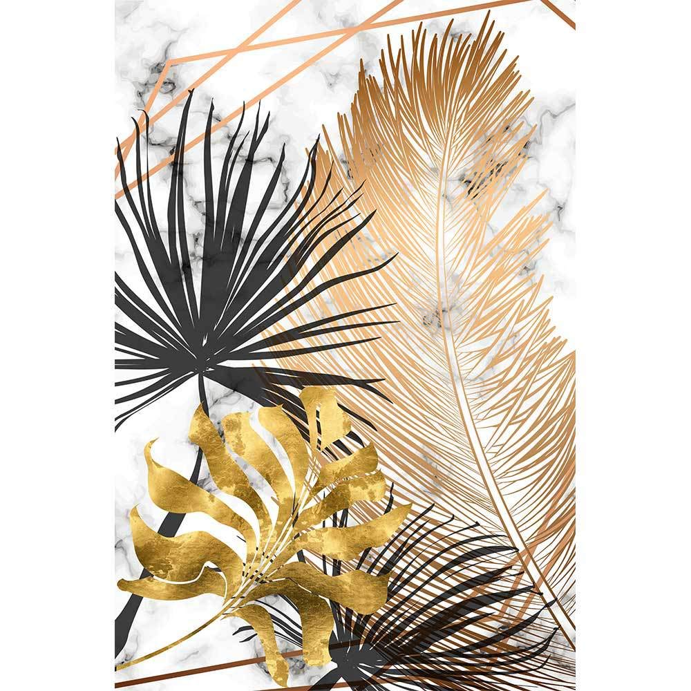 2Set Black And Gold Plant Leaf Print Wall Art D  Cor,Black Gold Leaf And Fruit Wall D  Cor Art Canvas Print Poster, Leaf Inspira
