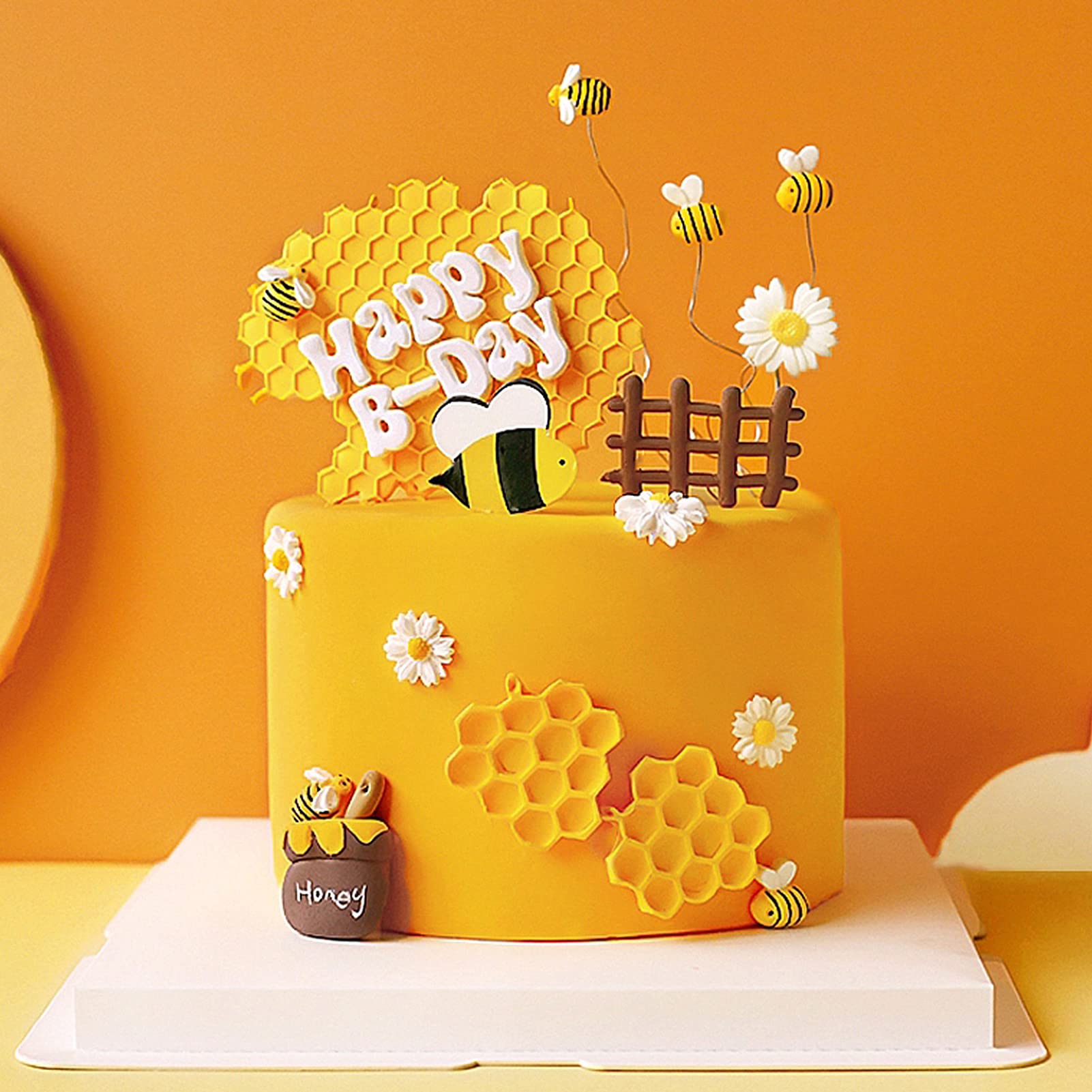 Rainmae 5 Pcs Bumble Bee Silicone Molds, Honeycomb Sunflower Fondant Mold, Beehive Silicone Baking Mold For Happy Bee Day Cake D