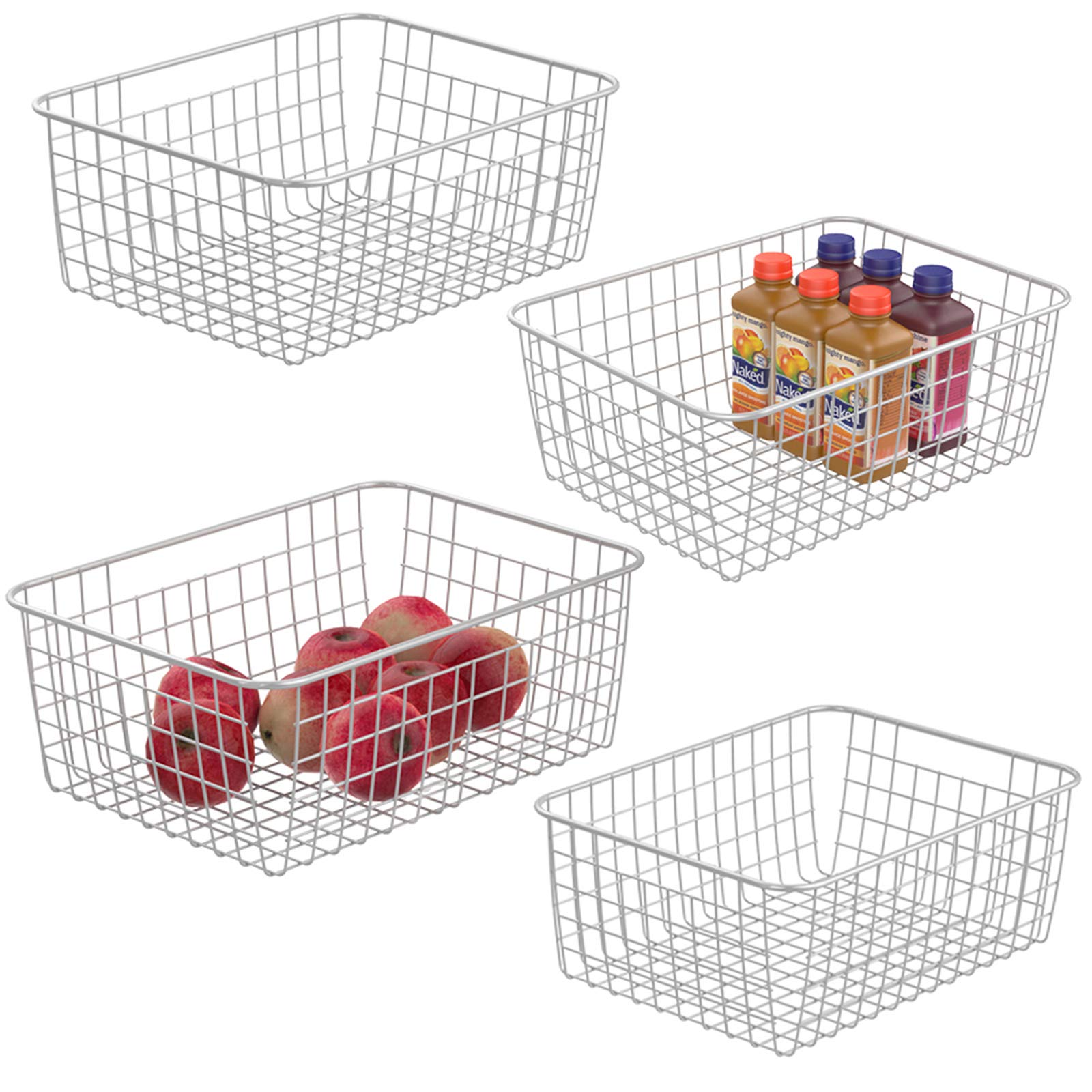 Wire Storage Baskets, Ispecle 4 Pack Large Metal Wire Baskets Pantry Organization And Storage With Handles, Freezer Organizer Bi