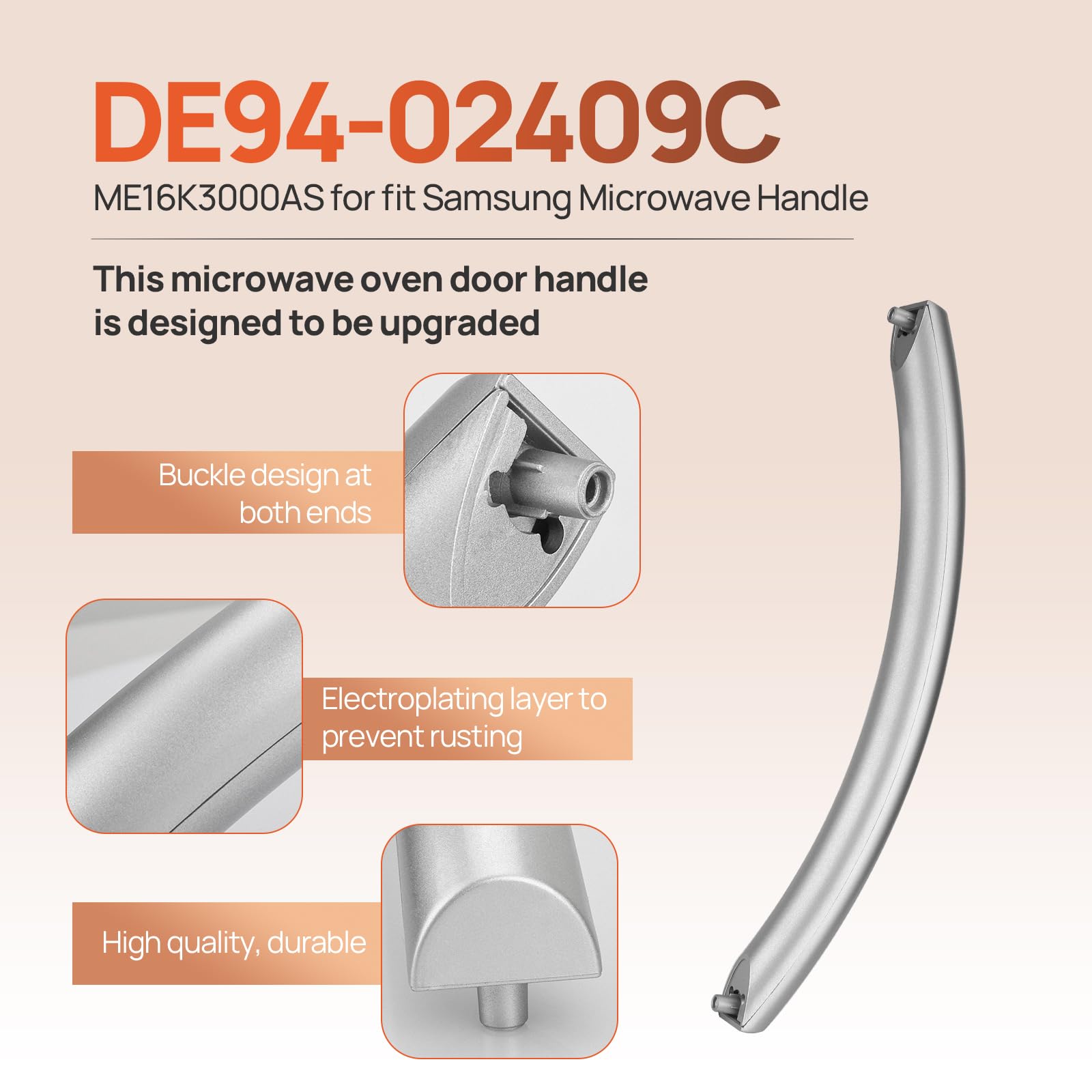 Me16K3000As Microwave Oven Door Handle Replacement For Samsung Microwaves Parts Model De94-02409C Smh1611Se 12-1/8 Inch