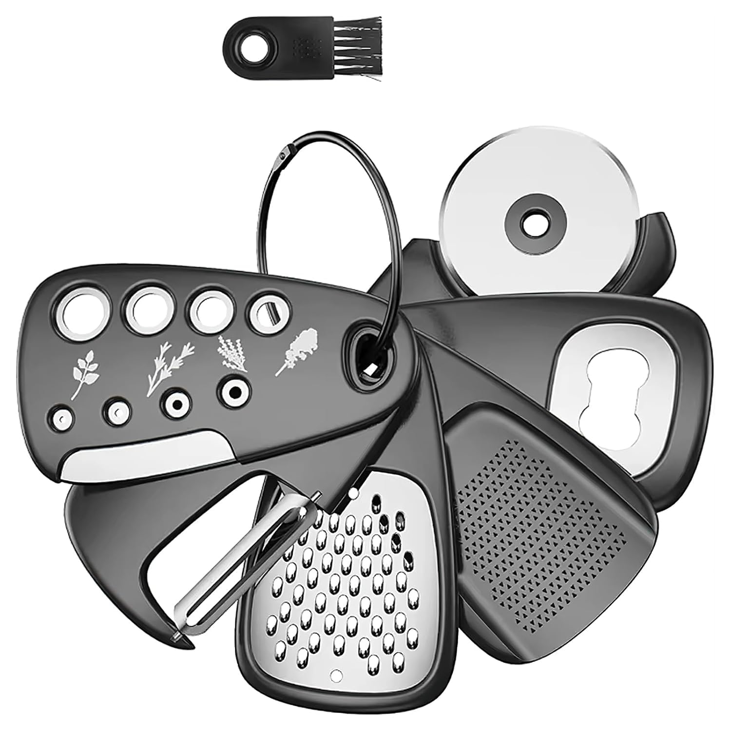 Vpllex 6In1 Portable Camping Gadgets Vegetable Peeler Stainless Steel Peeler Herb Stripper Cheese Grater, Bottle Opener, Kitch