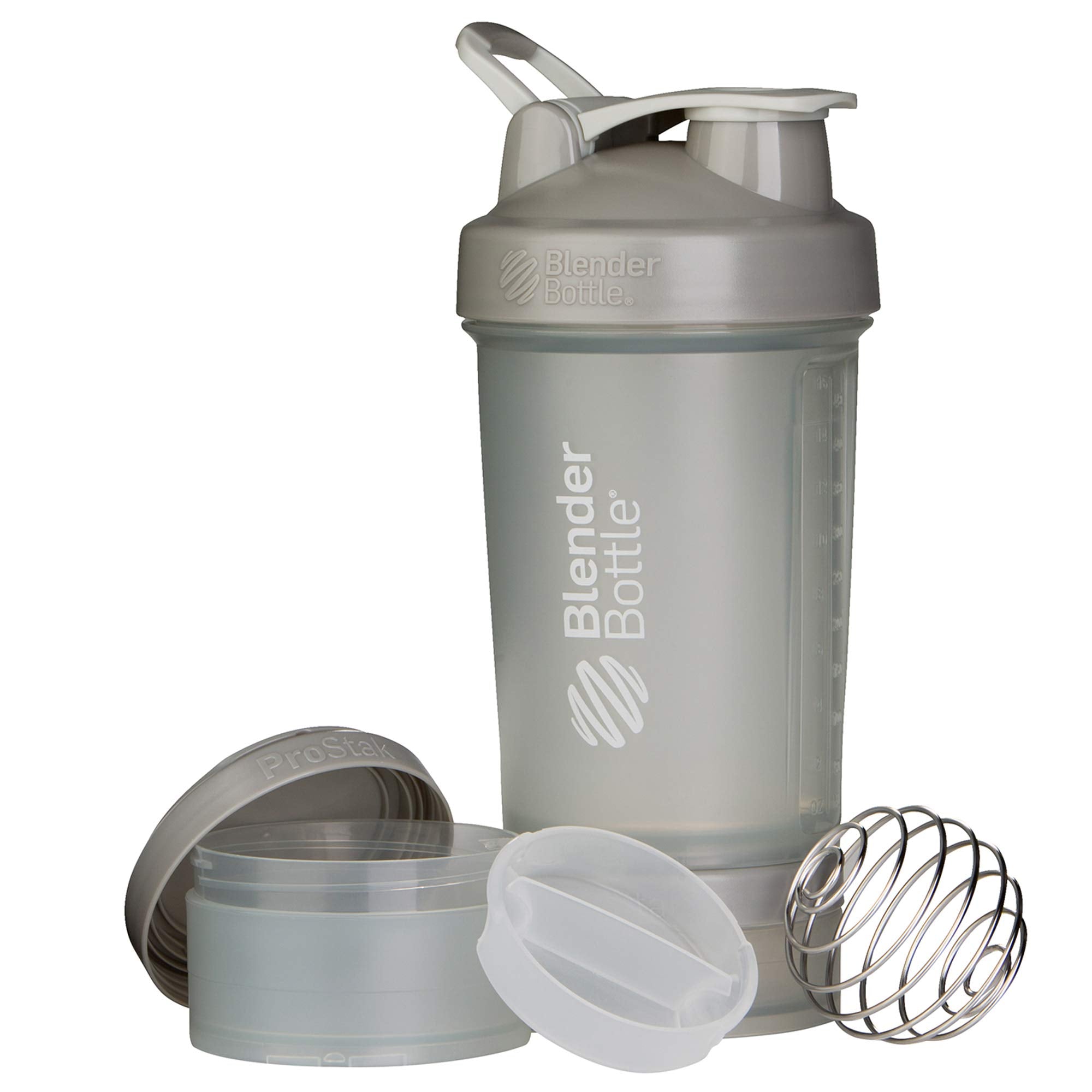 Blenderbottle Shaker Bottle With Pill Organizer And Storage For Protein Powder, Prostak System, 22-Ounce, Pebble Grey
