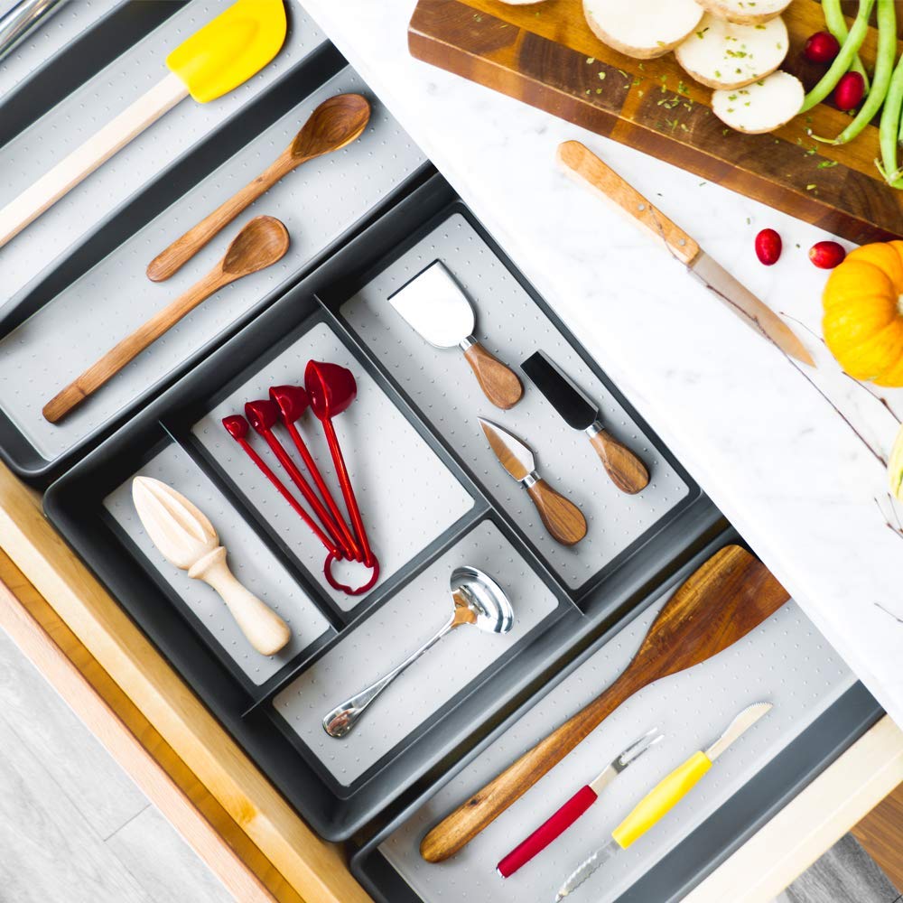 madesmart Classic Drawer Organizer Tray - 4-Compartment, Plastic, Premium Granite, Model 15722
