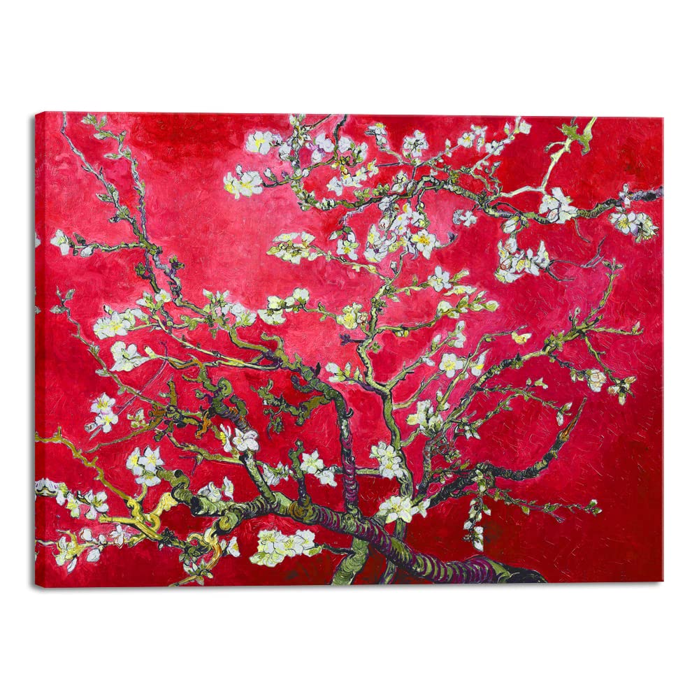 Wieco Art Extra Large Red Almond Blossom Tree Vincent Van Gogh Paintings Reproduction Canvas Prints Wall Art For Home Decor And