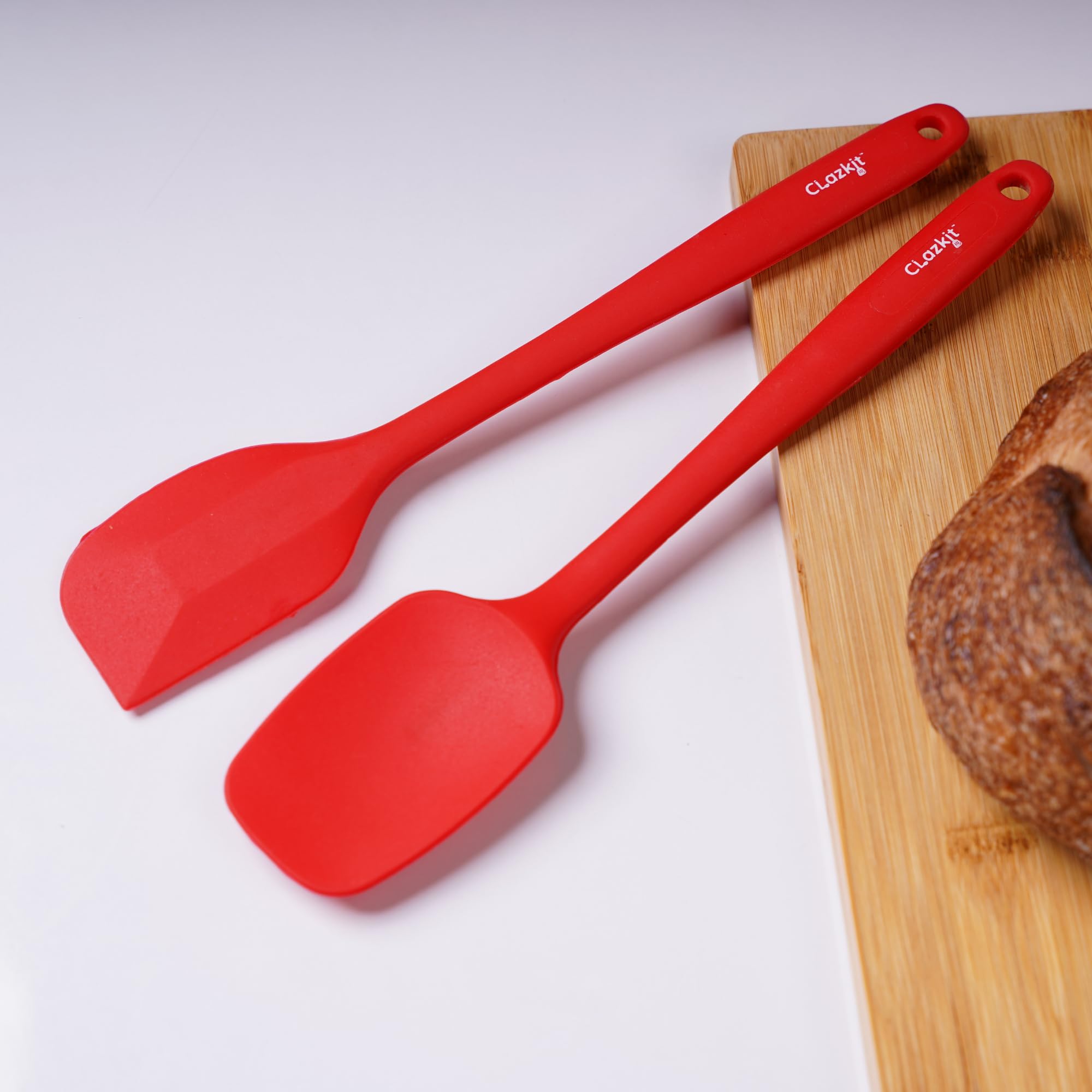 Clazkit Large Spatula & Large Spoon, Non-Stick Silicone Spatula Set For Cooking & Baking, Seamless Design Food-Grade & Bpa-Free,