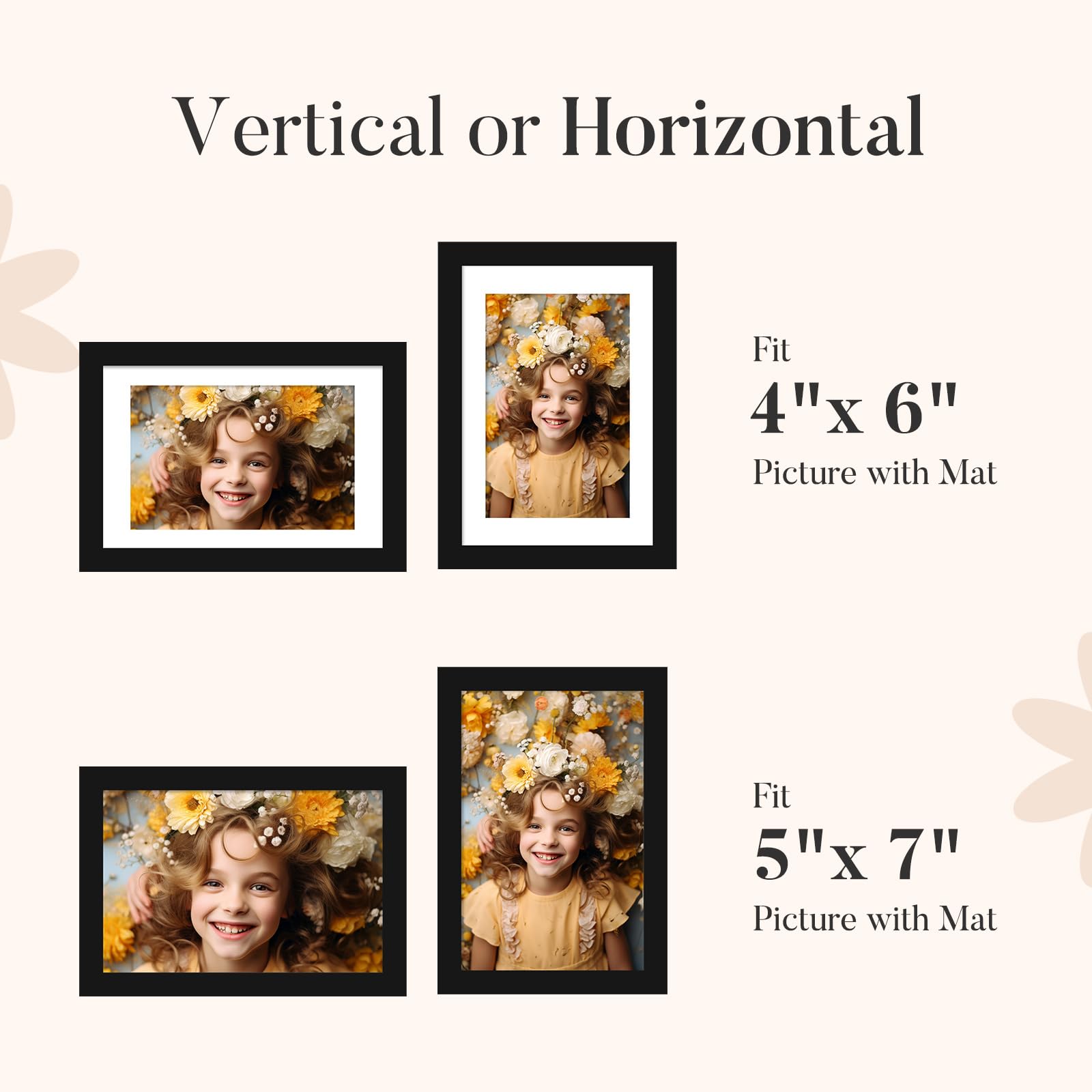 TWING 2 Pack Black 5x7 Matted Picture Frames, Display 4x6 Photos with Mat or 5x7 Without for Tabletop Display