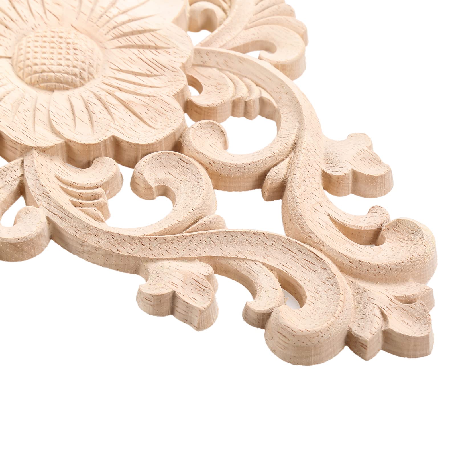 Wood Carved Appliques  1Pc Wooden Decorative Onlays  MUXSAM Unpainted Furniture Center Decals for Cabinet Dresser Bed Door Wall Wardrobe Ceiling Decoration Home DIY Project  15x10.5cm/5.9''x4.13''