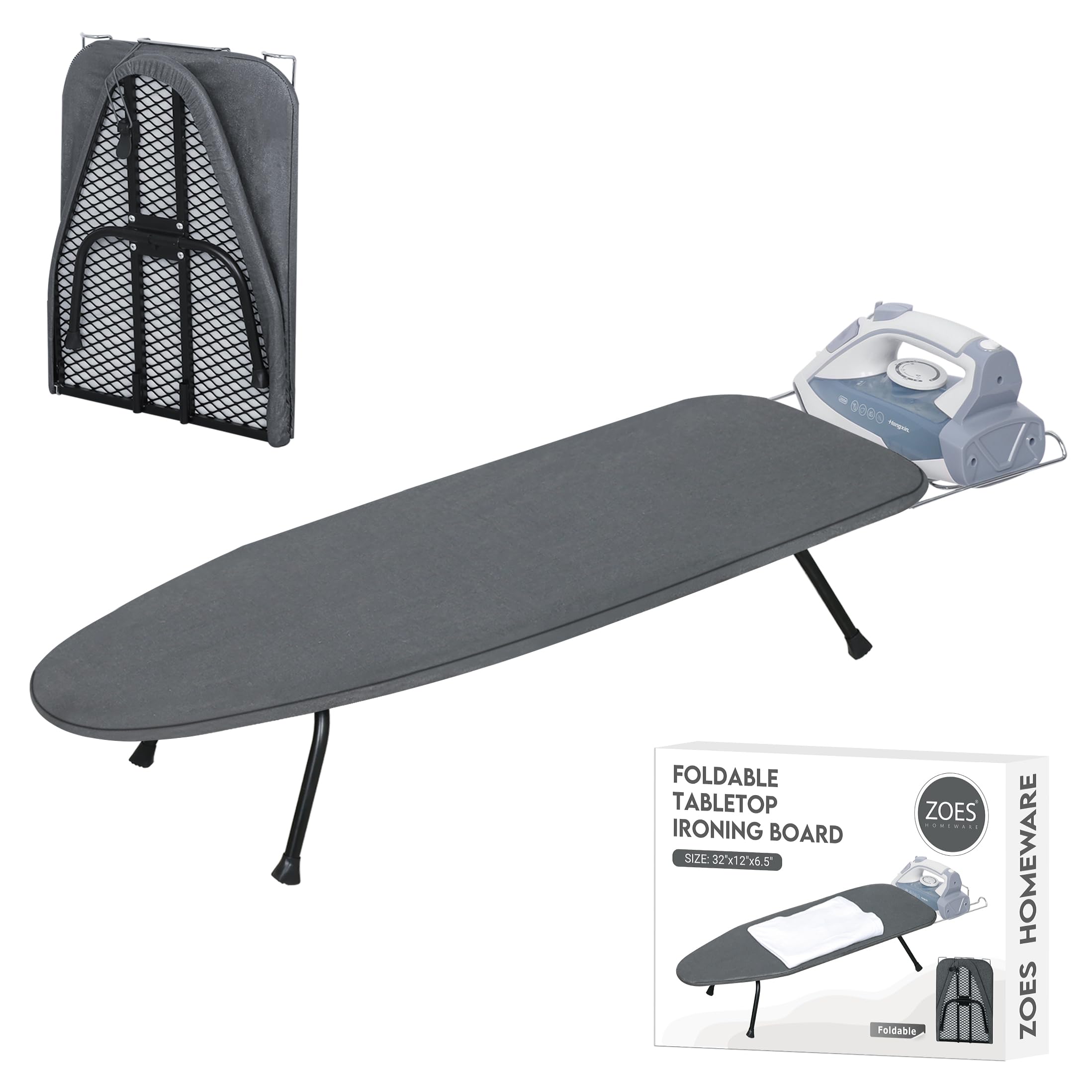Zoes Homeware Metal Mesh Panel Tabletop Ironing Board | Foldable Iron Board | Heavy Duty Small Iron Board With Heat Resistant Co