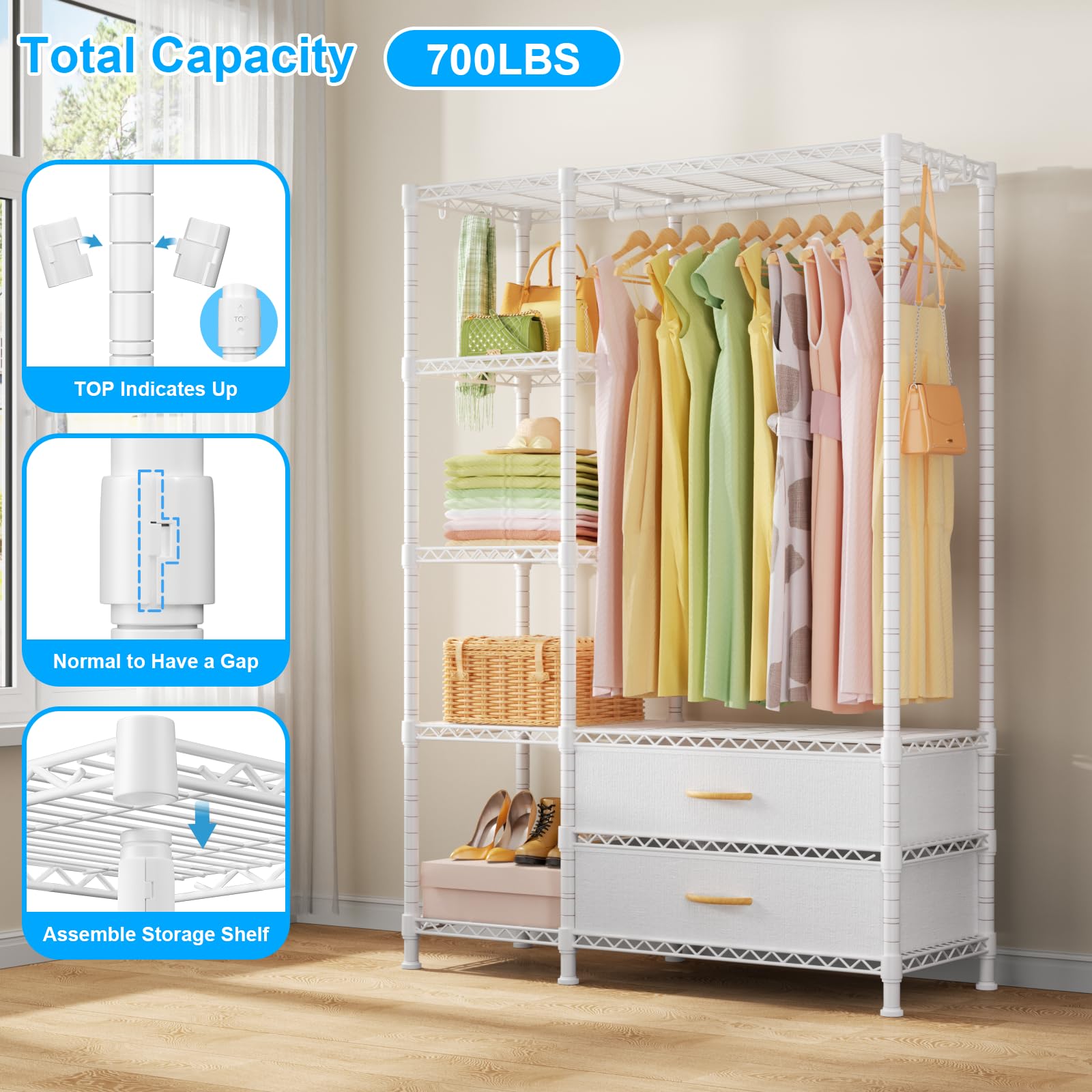 Ulif F3 Heavy Duty Clothes Rack(With Fabric Drawers)Freestanding Clothing Racks For Hanging Clothes