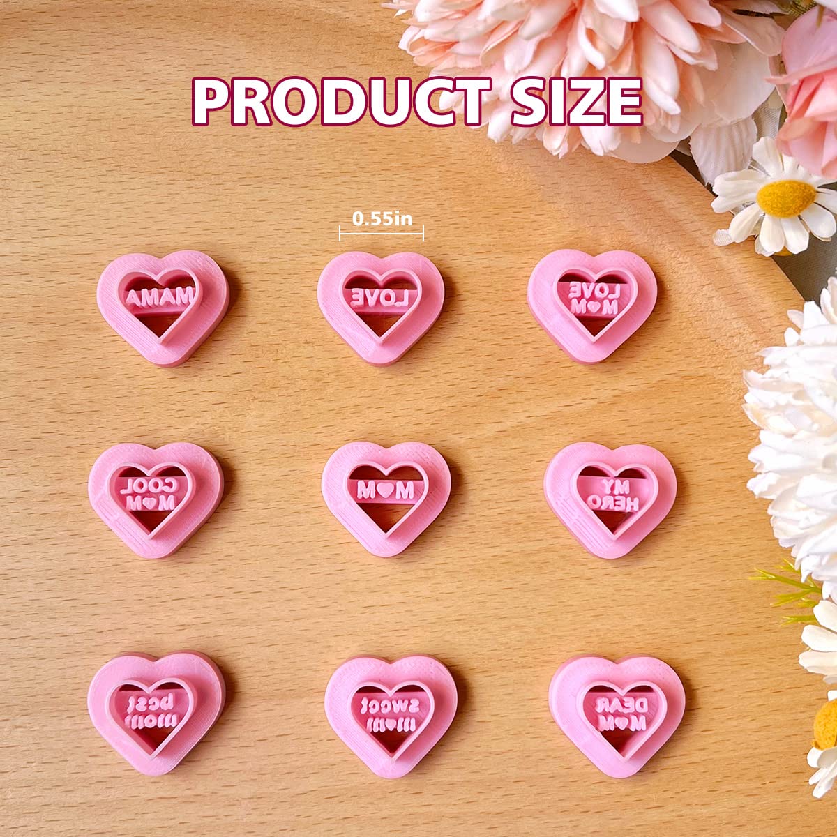 Keoker Mom Heart Polymer Clay Cutters, Mothers Day Clay Earring Cutters, 9 Shapes Message Letter Polymer Clay Cutters For Earrin