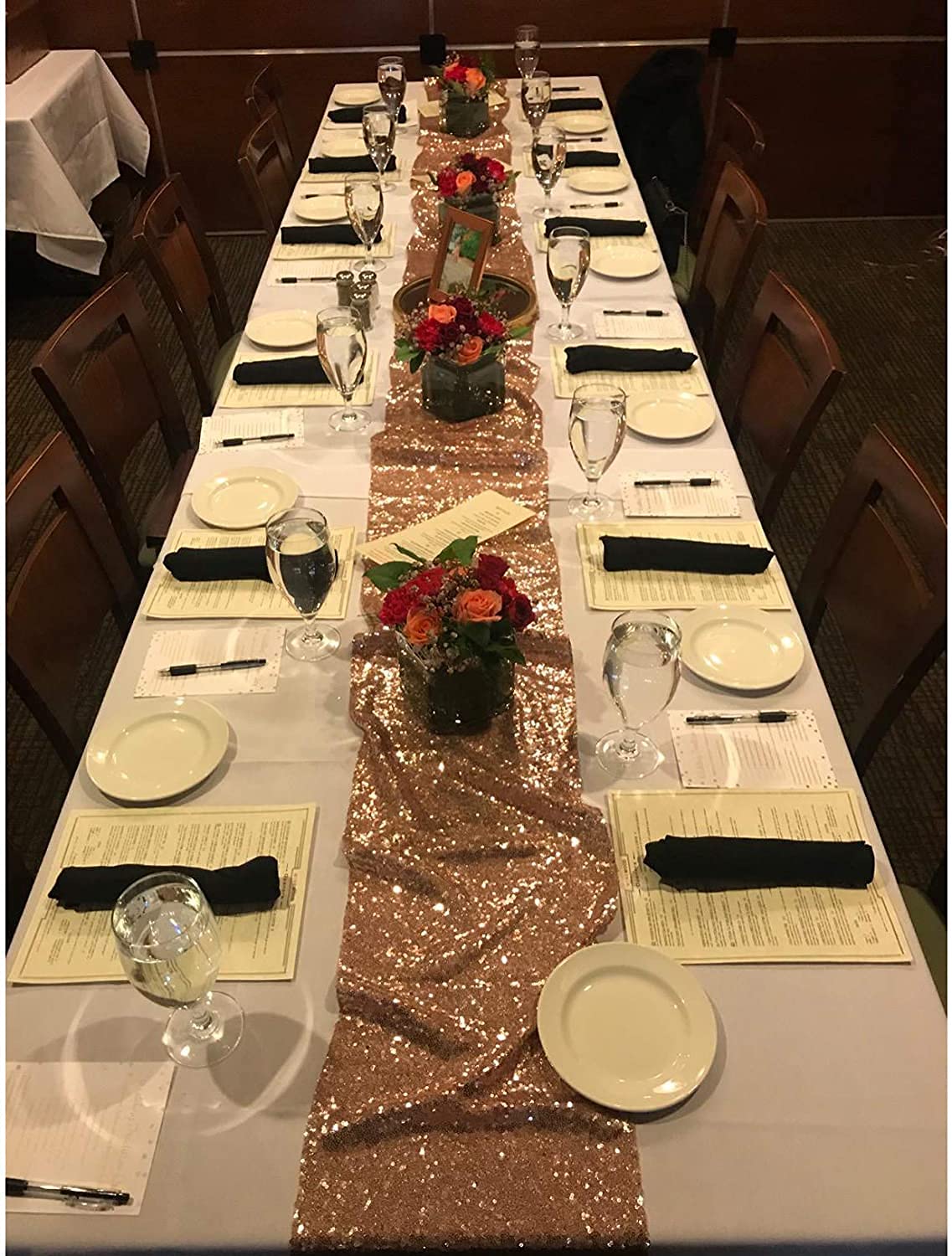 Partydelight 12 Pack 12'' X 72'' Rose Gold Sequin Table Runner For Wedding, Party, Bridal Baby Shower, Christmas.