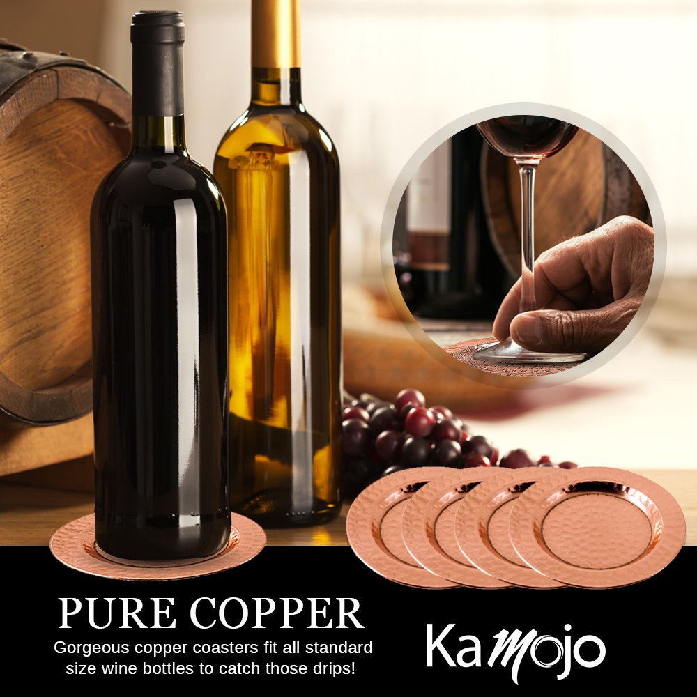 Kamojo 100% Pure Copper Coasters For Moscow Mule Mugs - Hand Hammered By Artisans In India - Protect Your Furniture From Condens