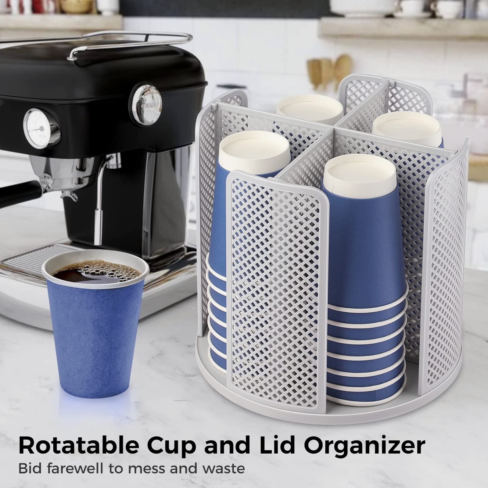 Rotatable Cup And Lid Organizer With 4 Compartments, Coffee Cup Dispenser, Paper Cup Storage Holder, For Countertop Bathroom Kit