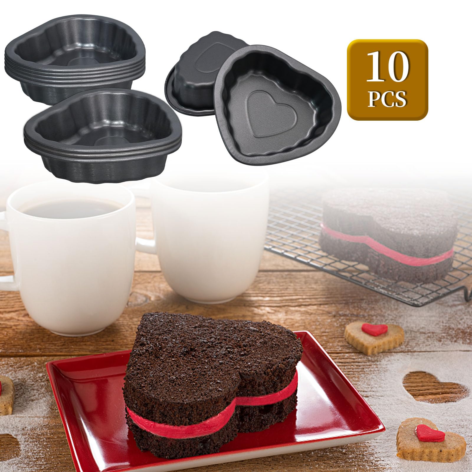 Lidscura 10 Pcs Mini Fluted Tube Pan, 4 Inch Carbon Steel Fluted Cake Mold Cup With Flower Shape, Nonstick Cake Pan Mini Tube Ov