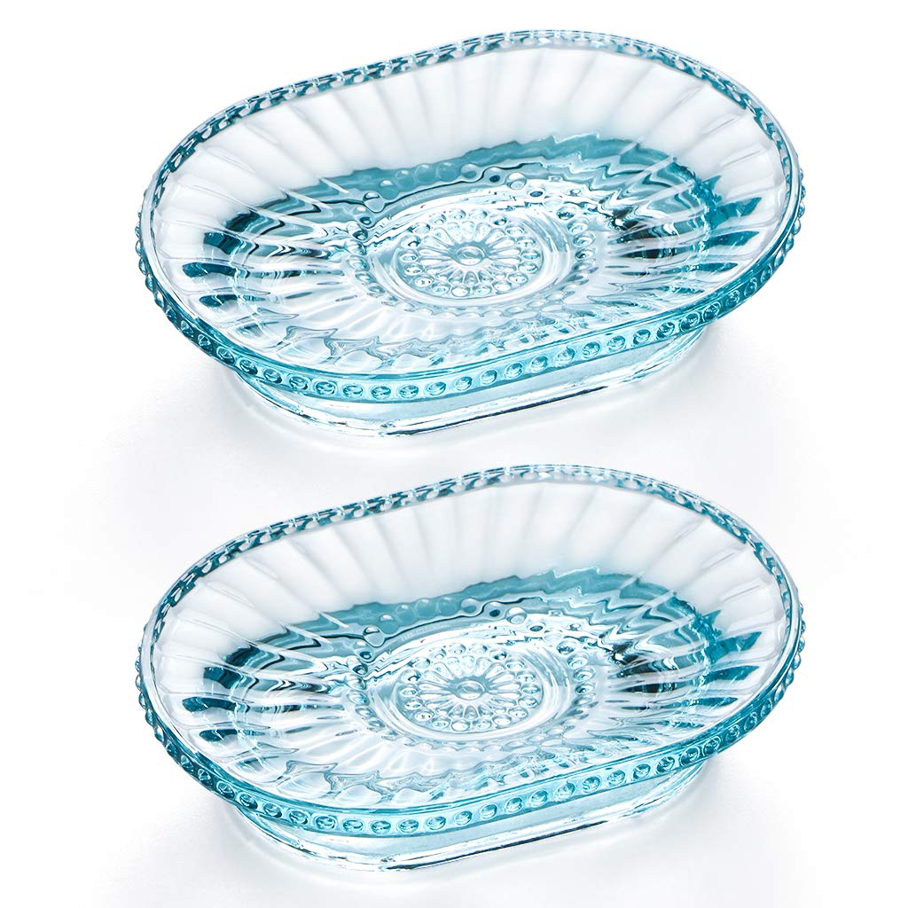 Mdluu Glass Soap Dish, Embossed Bar Soap Holder, Decorative Soap Saver Tray, Vintage Bar Soap Dish For Shower, Bathtub, Bathroom