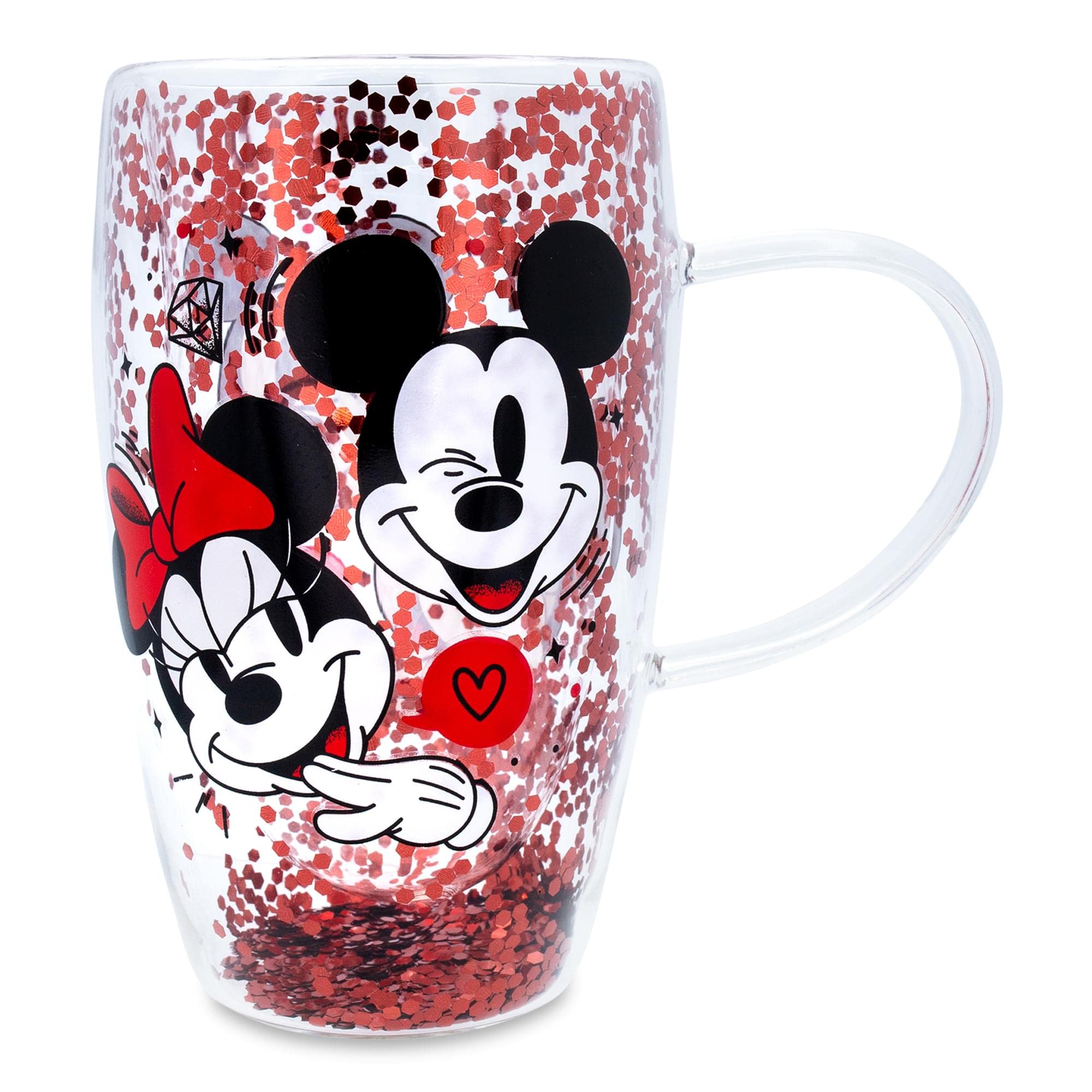 Disney Mickey And Minnie Hearts & Diamonds Confetti Glass Mug  Holds 15 Ounces