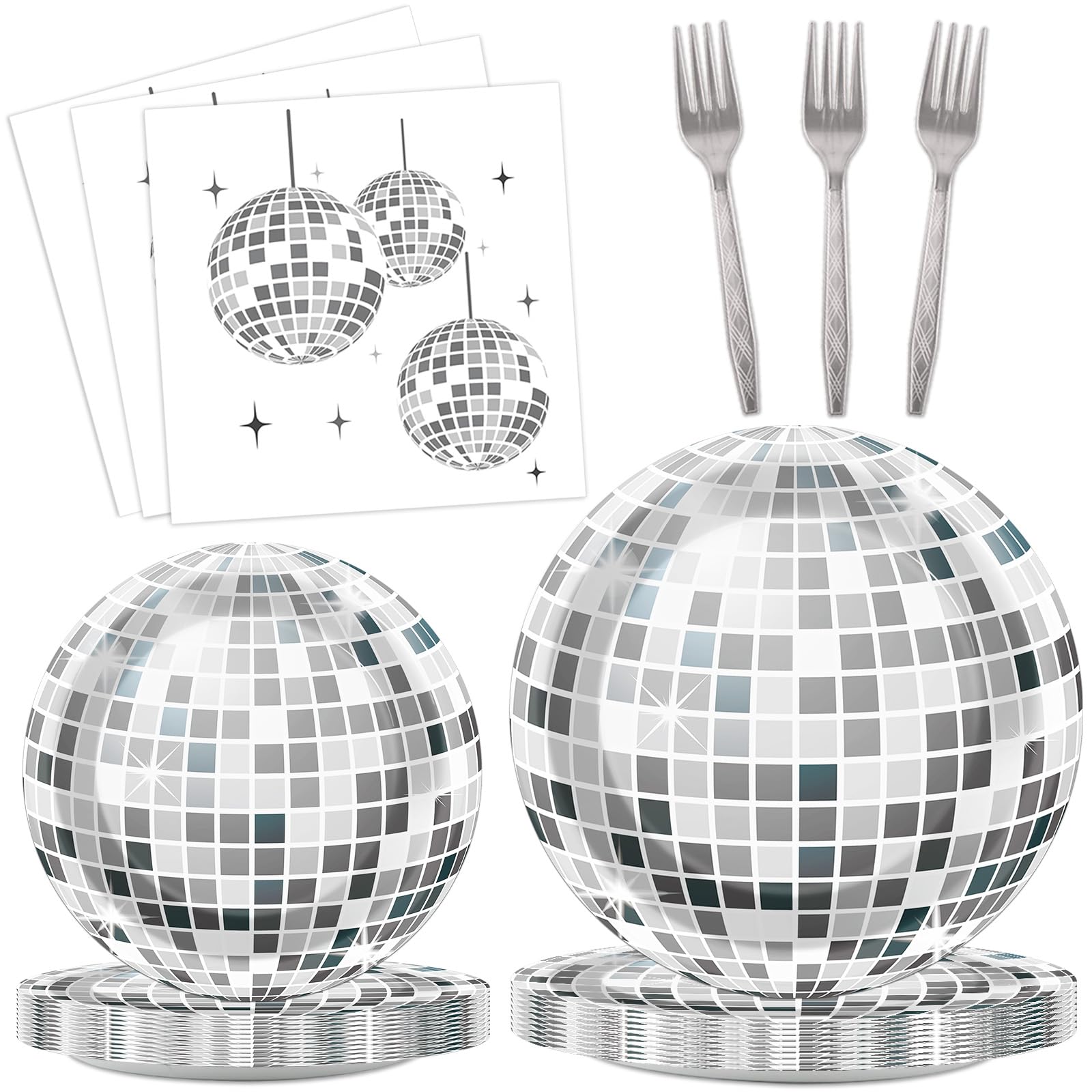200Pcs Disco Theme Party Plates And Napkins 1970S Birthday Party Decorations Silver Disco Birthday Party Plates 70S Disco Party
