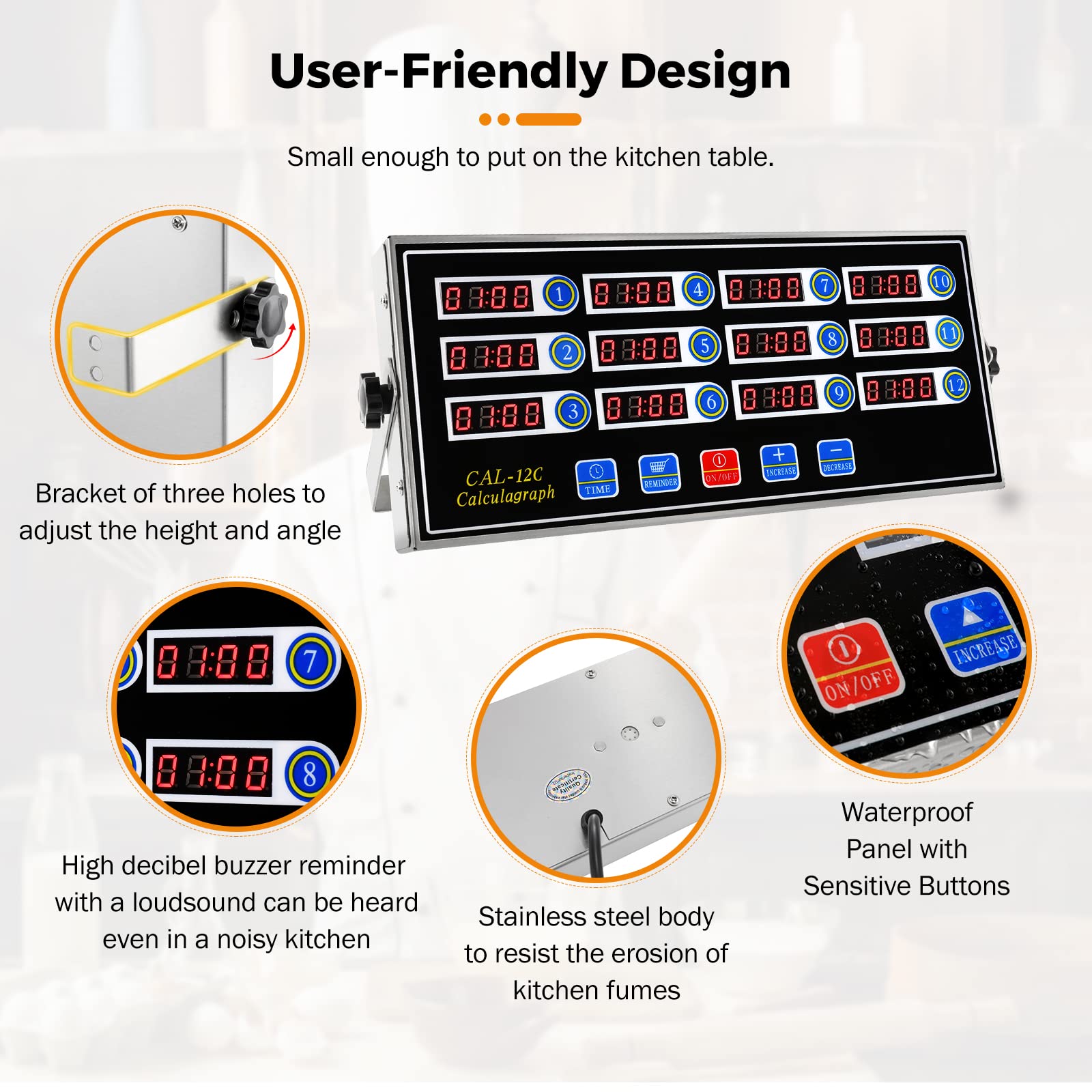 Beamnova 12 Channels Digital Kitchen Timer For Cooking Loud Alarm Stainless Steel Clock Hours And Minutes Seconds Volume Control
