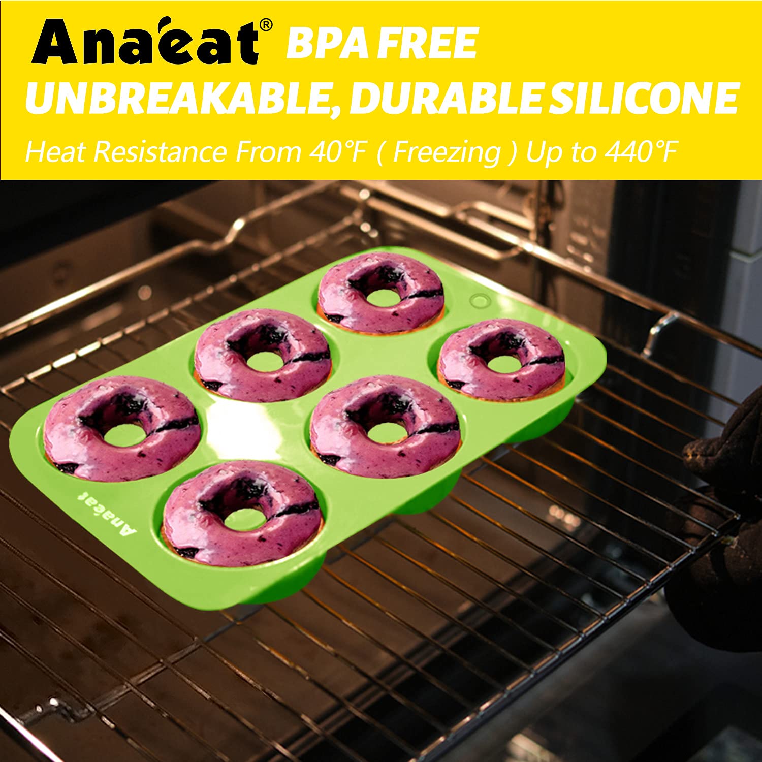 Anaeat 2 Pack Donut Pan Silicone Baking Mold, Just Pop Out! Non-Stick Doughnuts Baking Pans Bpa Free For 6 Full-Size Donuts, Muf